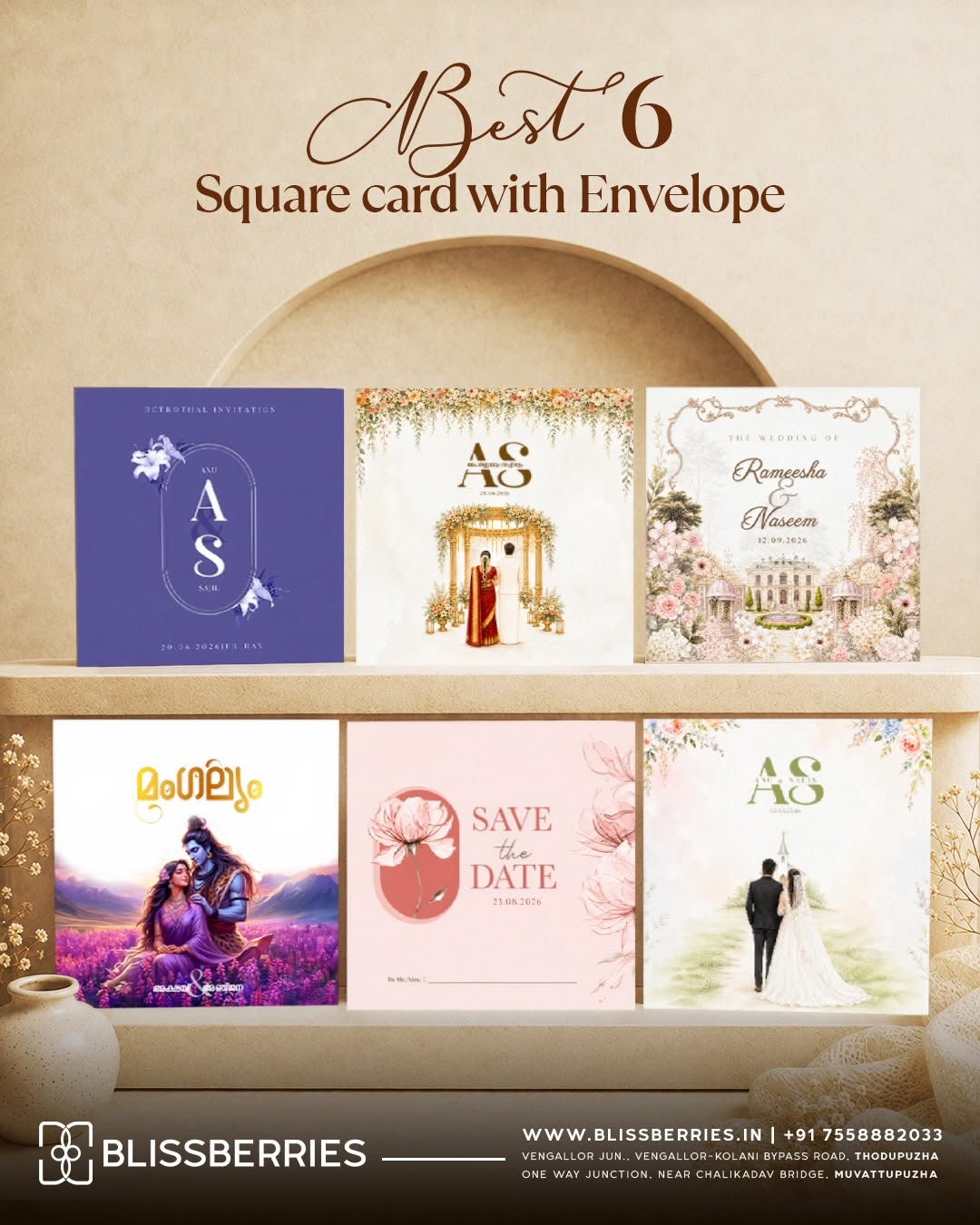 Best Selling Square Wedding Cards with Envelope