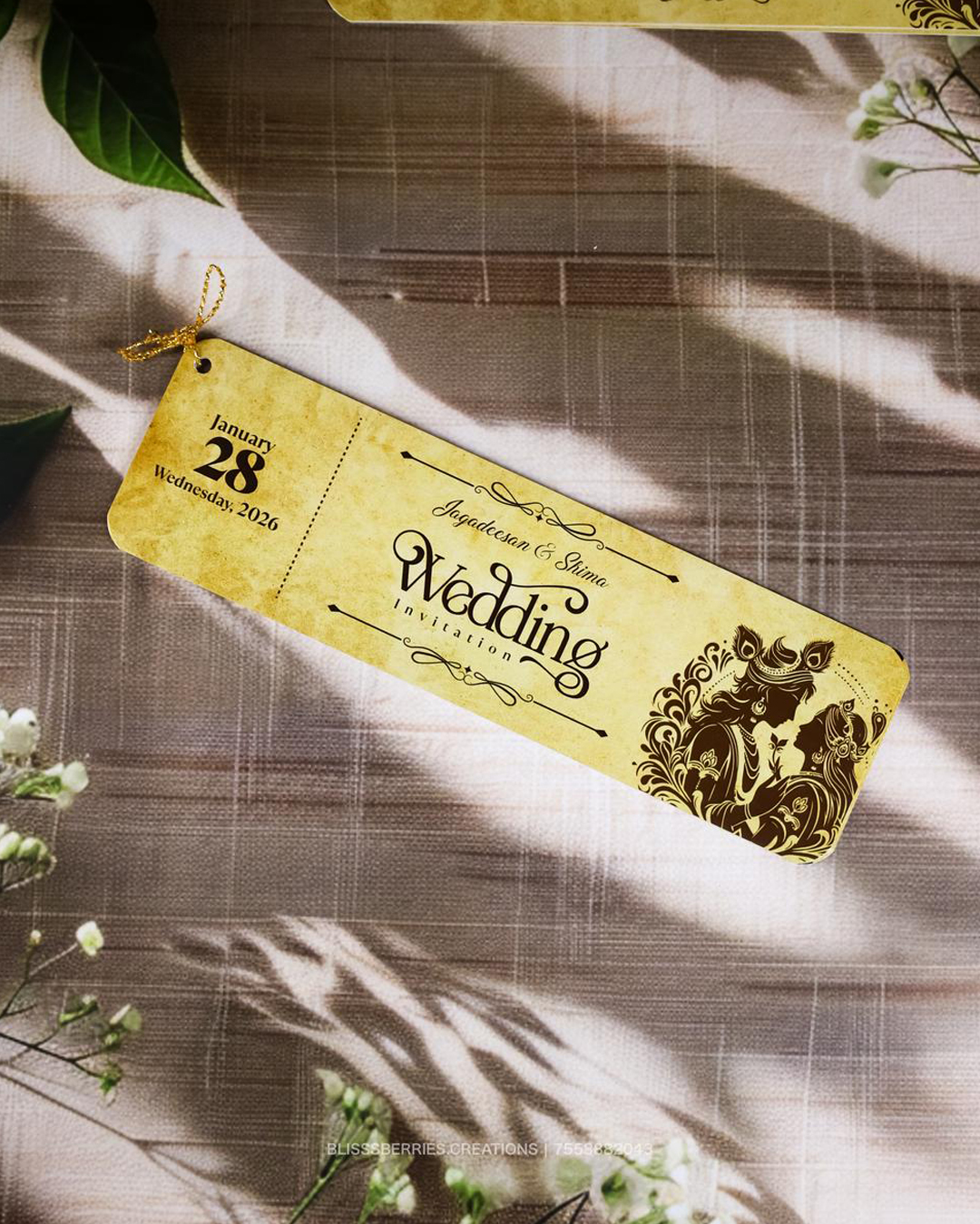 Traditional Vintage Thaaliyola Wedding Invitation Card with Golden Tie – English | Top Selling