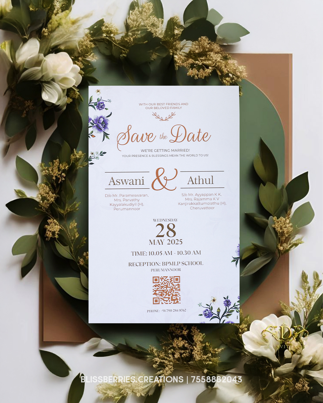 Elegant Save the Date Floral Wedding Invitation Card