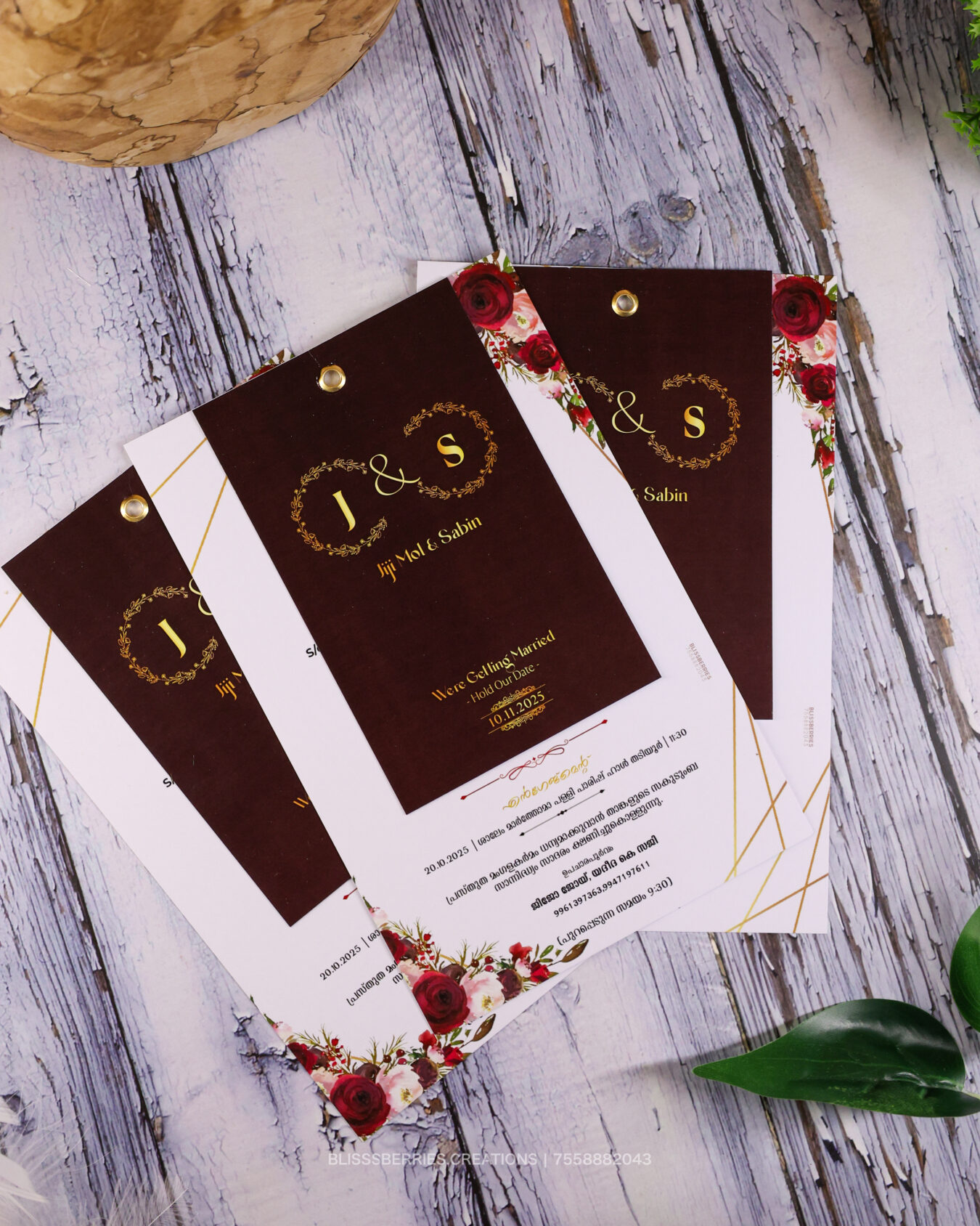 Minimal Customizable Two-Layer Wedding Invitation Card with Elegant Floral Design