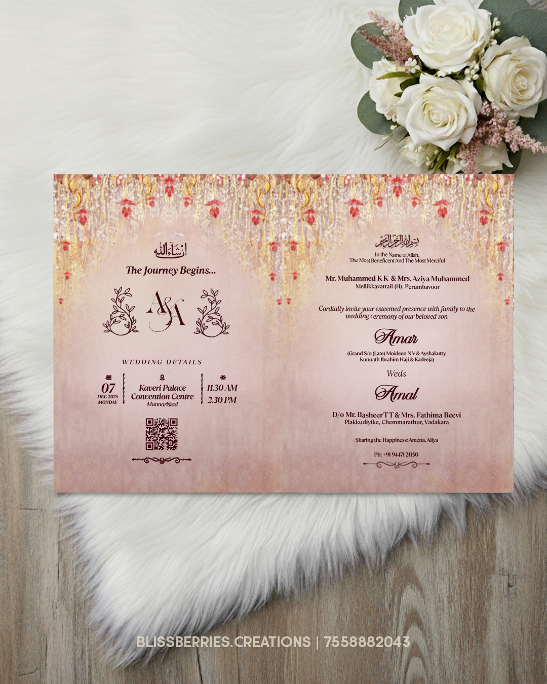 Floral Booklet Invitation with Golden Emblem & Envelope - Image 3
