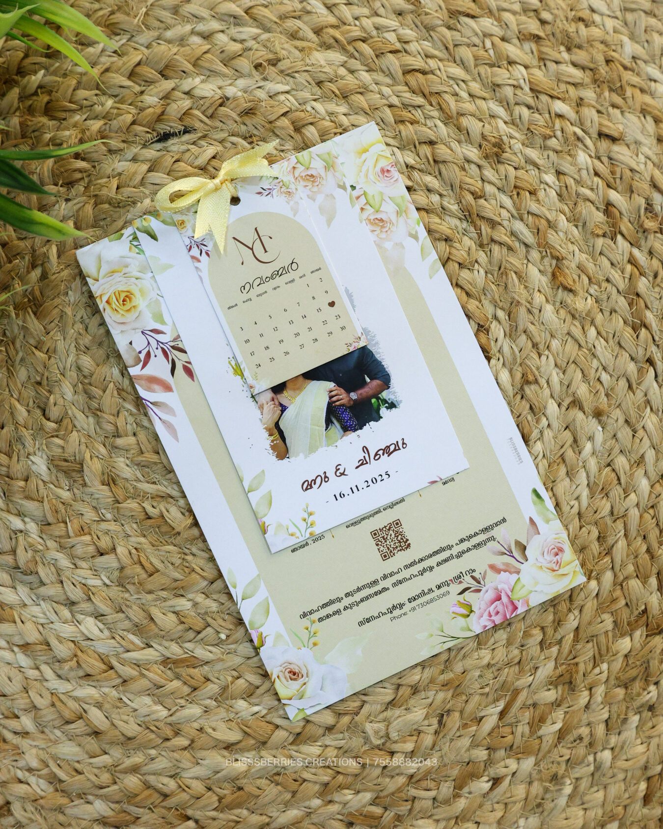 3 Layer Sandal Card with Ribbon and Photo Wedding Invitation