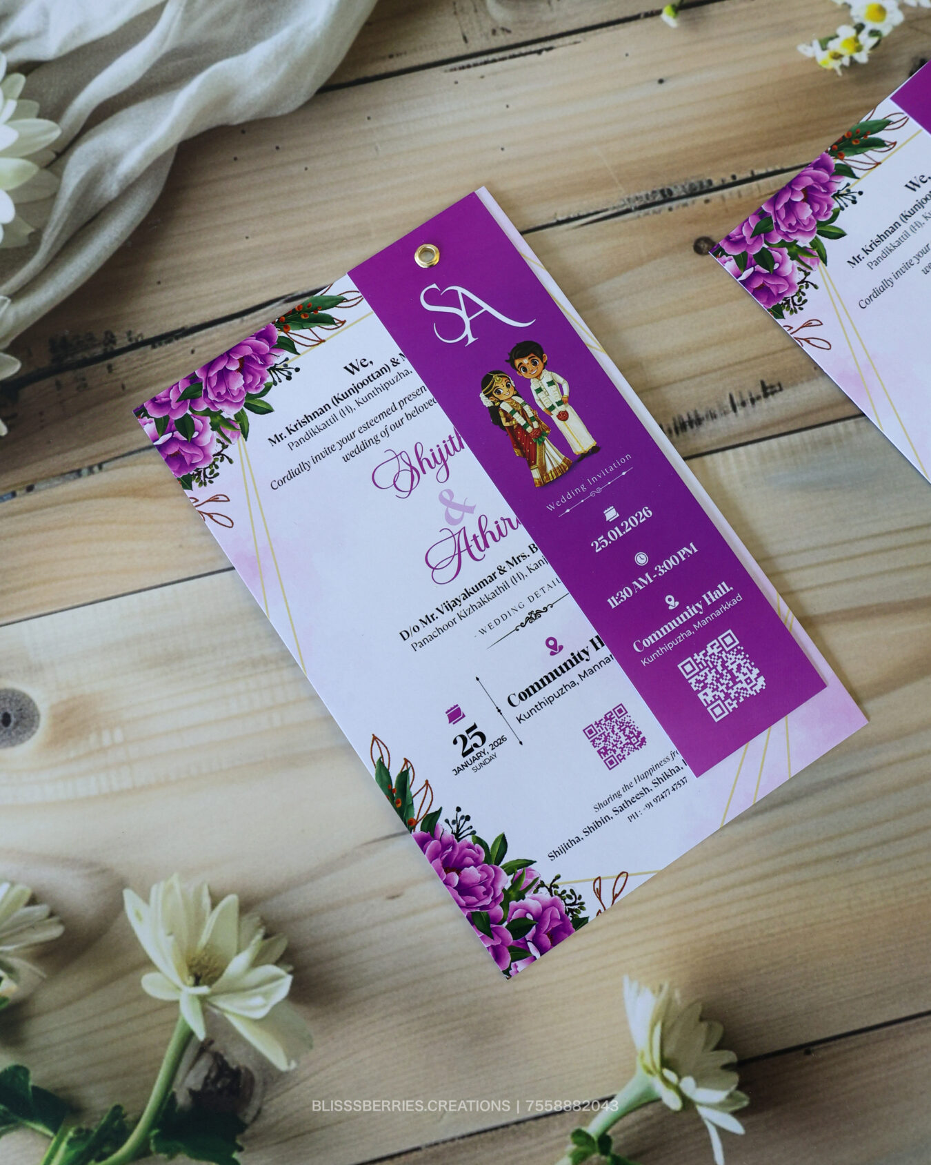 2 Layer Premium Purple Wedding Invitation Card