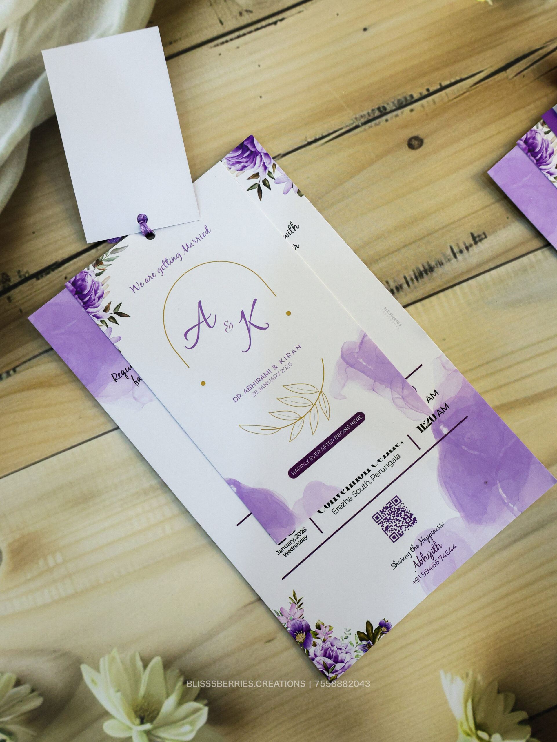 Elegant Layered Ganesha Motif - 3 Layer Ribbon Lavender Hindu Wedding Invitation Card - Image 2