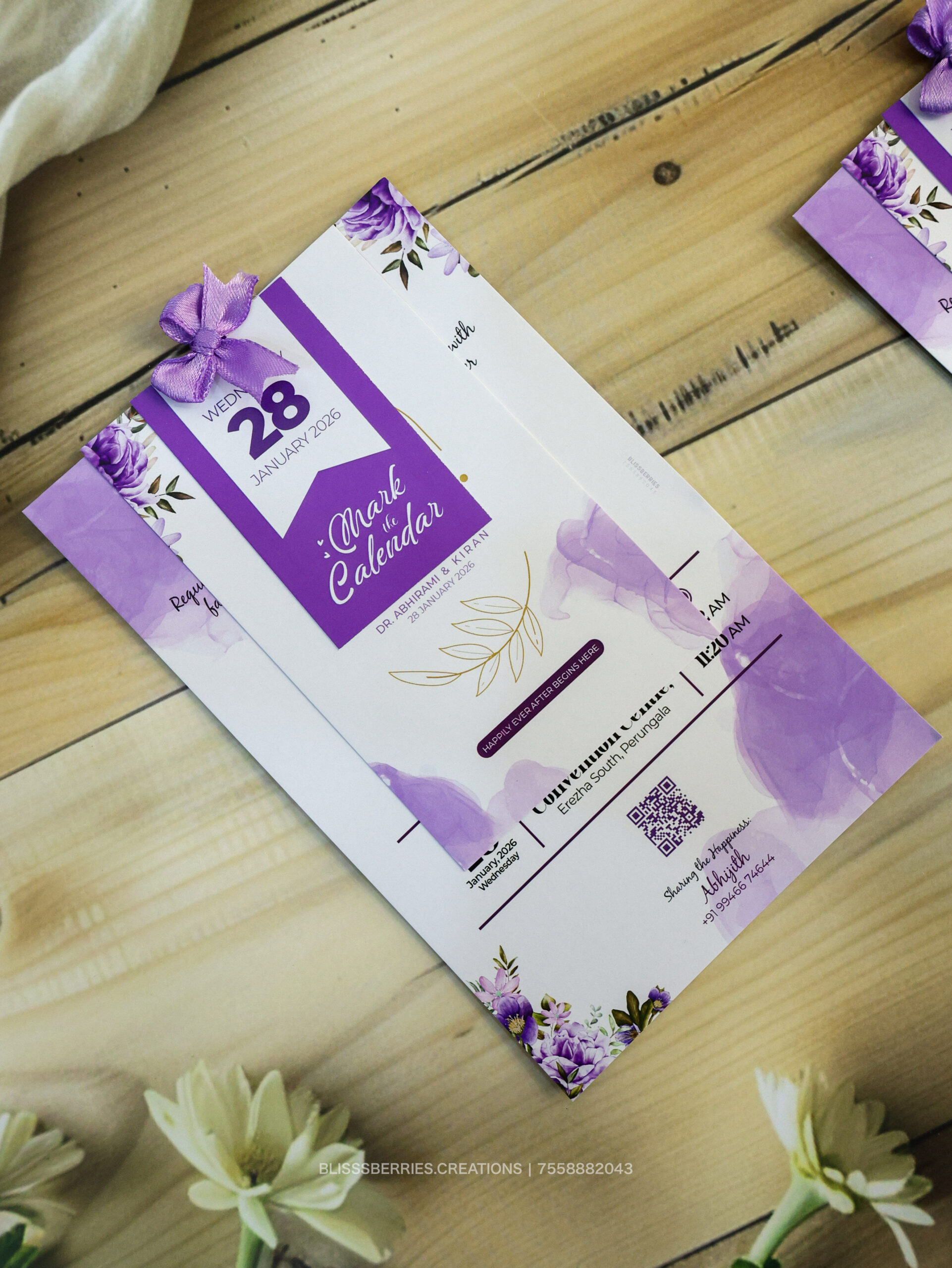 Elegant Layered Ganesha Motif - 3 Layer Ribbon Lavender Hindu Wedding Invitation Card