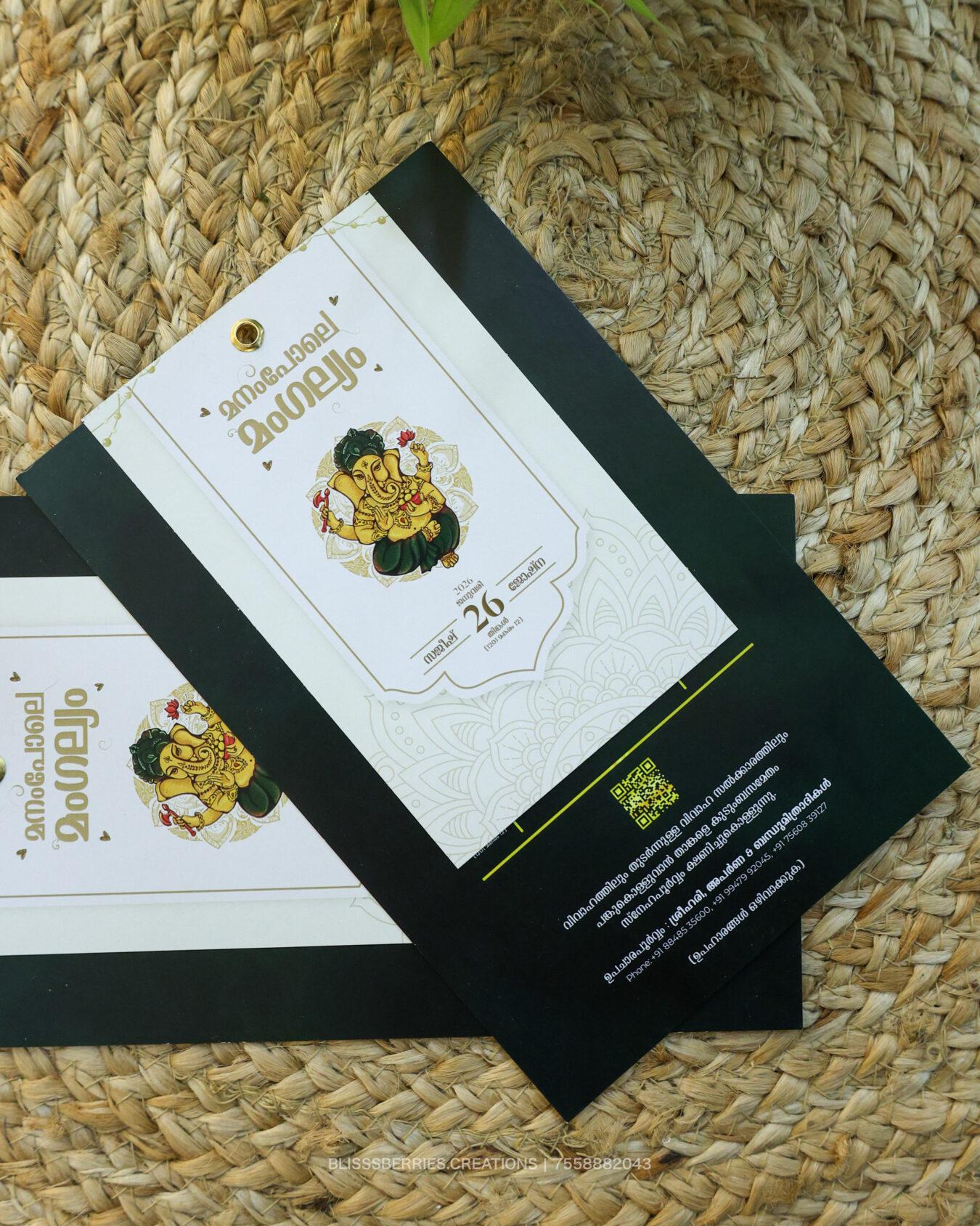 2 Layer Green Ganapathy Wedding Invitation Card