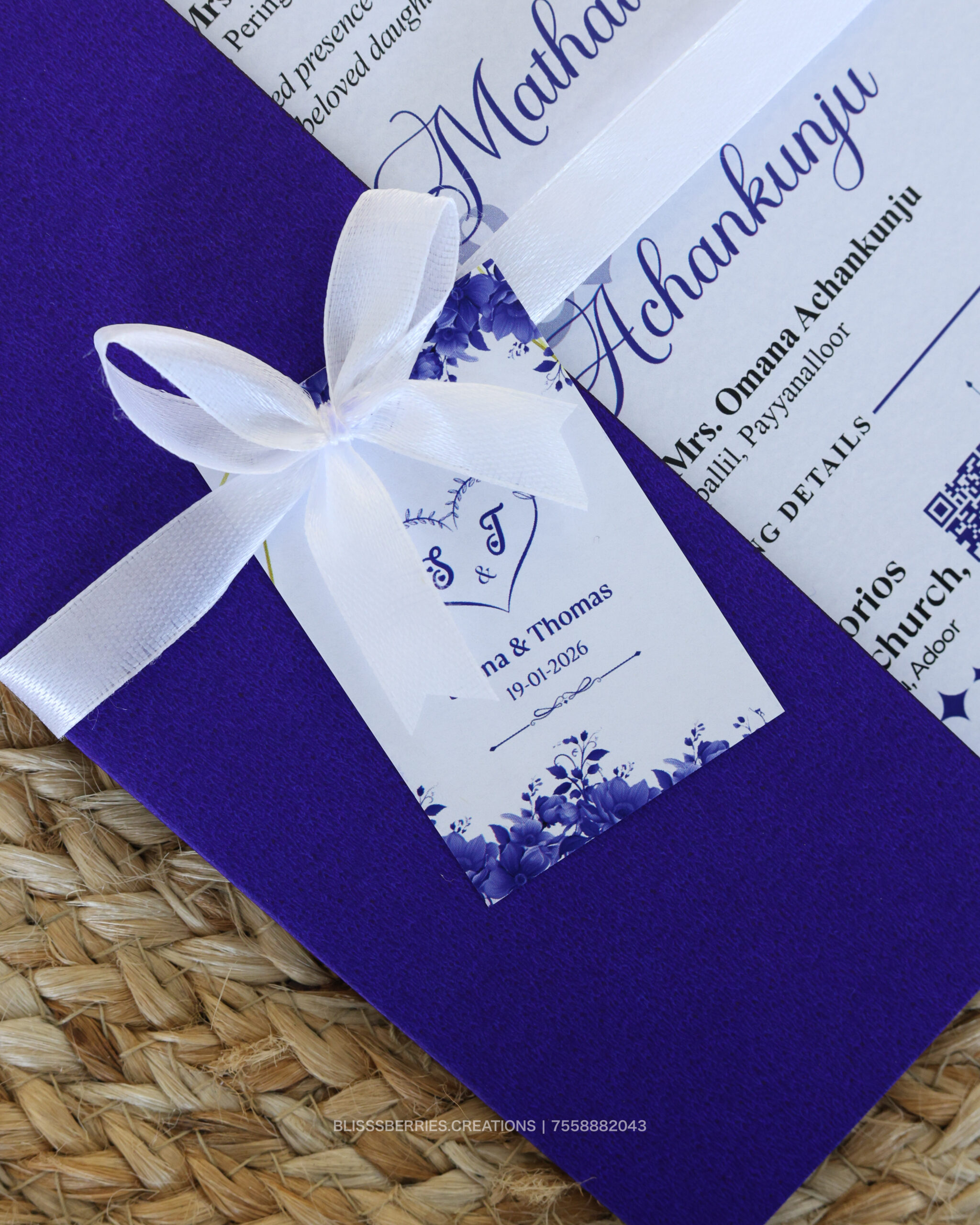 BlueFaith Tagfold – Christian Blue Fold Wedding Invitation with Hanging Tag, Elegant Church Wedding Card - Image 2