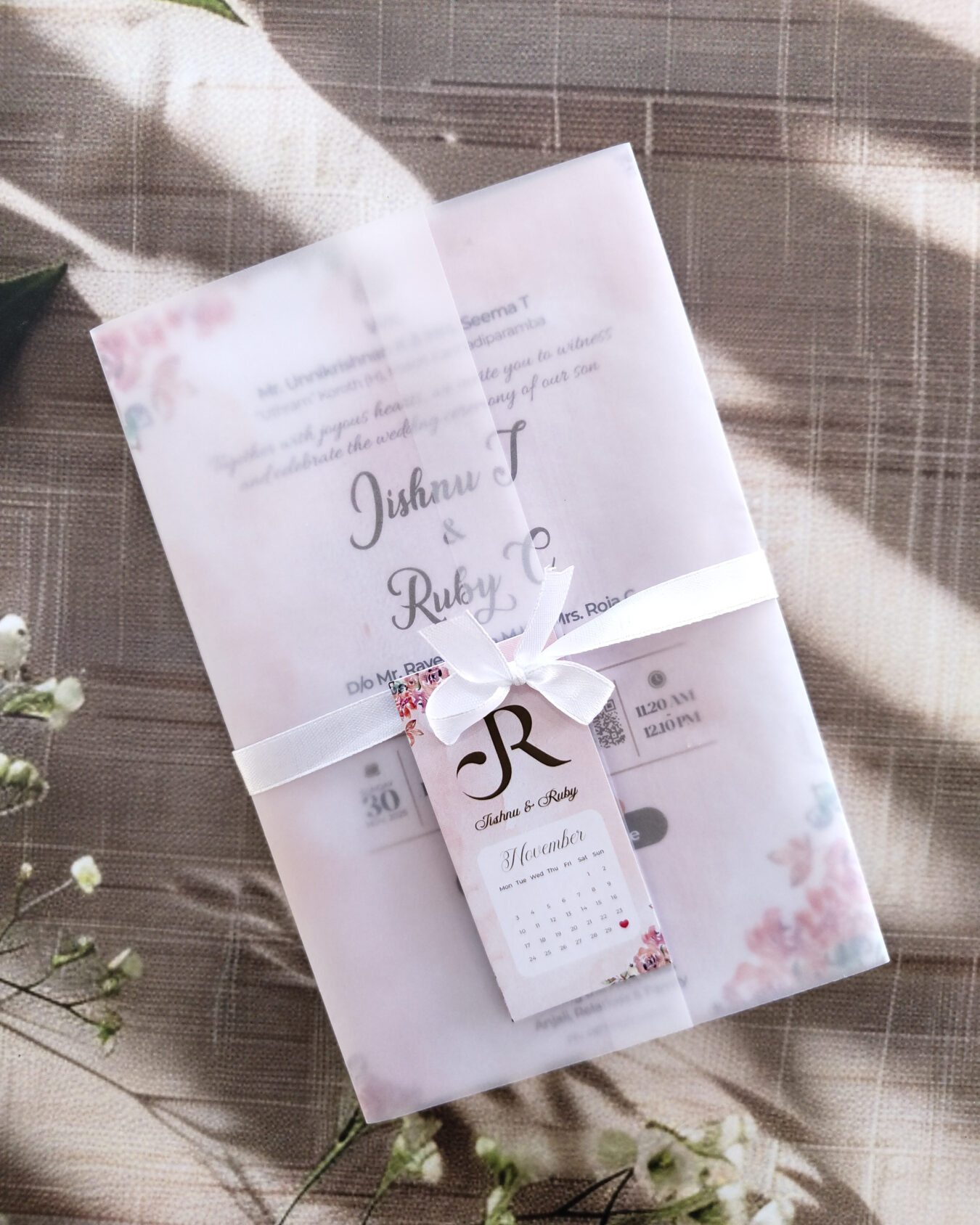 Blissberries Rose Veil Whisper Fold -  Minimal Floral Transparent Fold Wedding Invitation Card