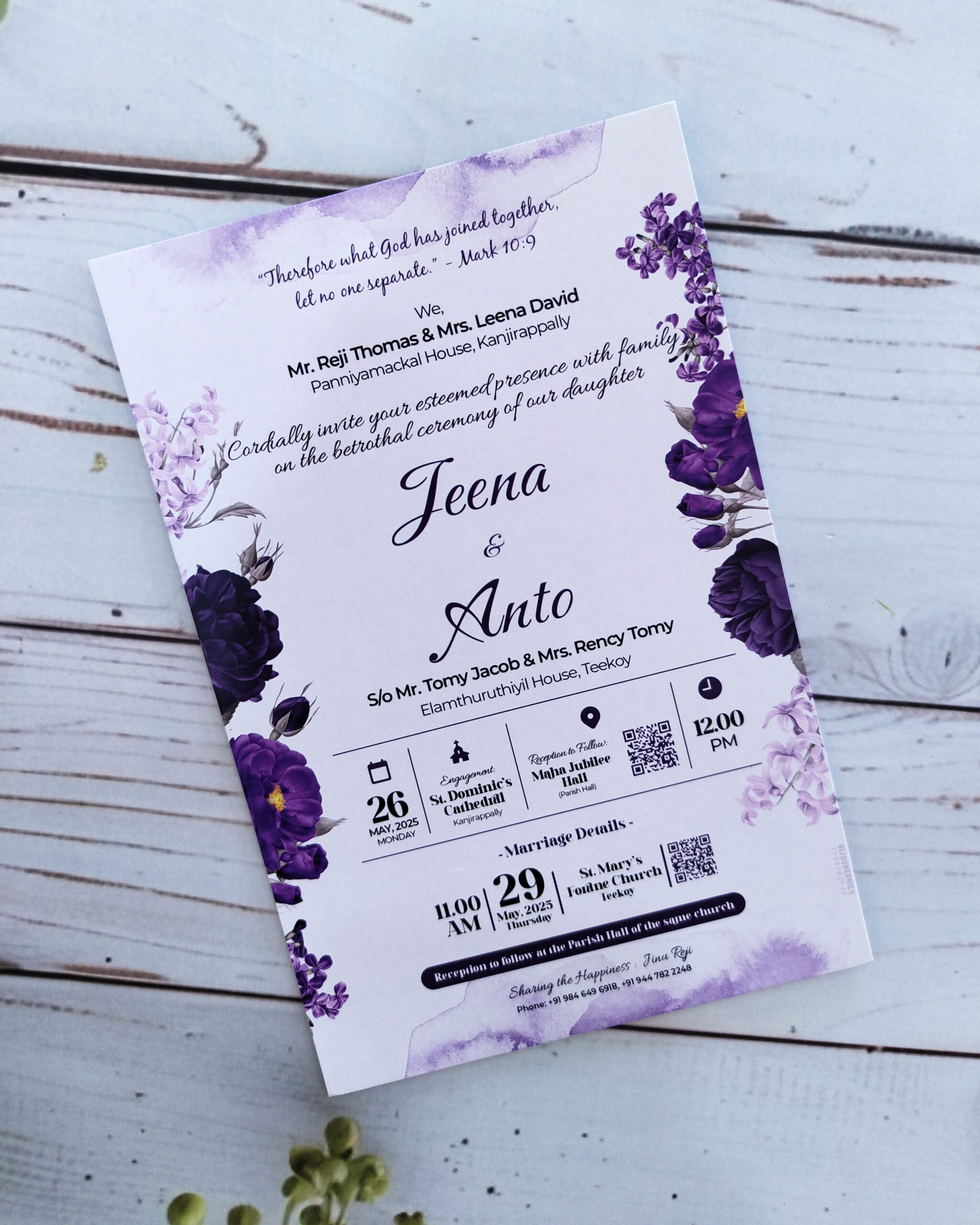 Elegant Purple Transparent Fold Wedding Invitation Card - Image 2