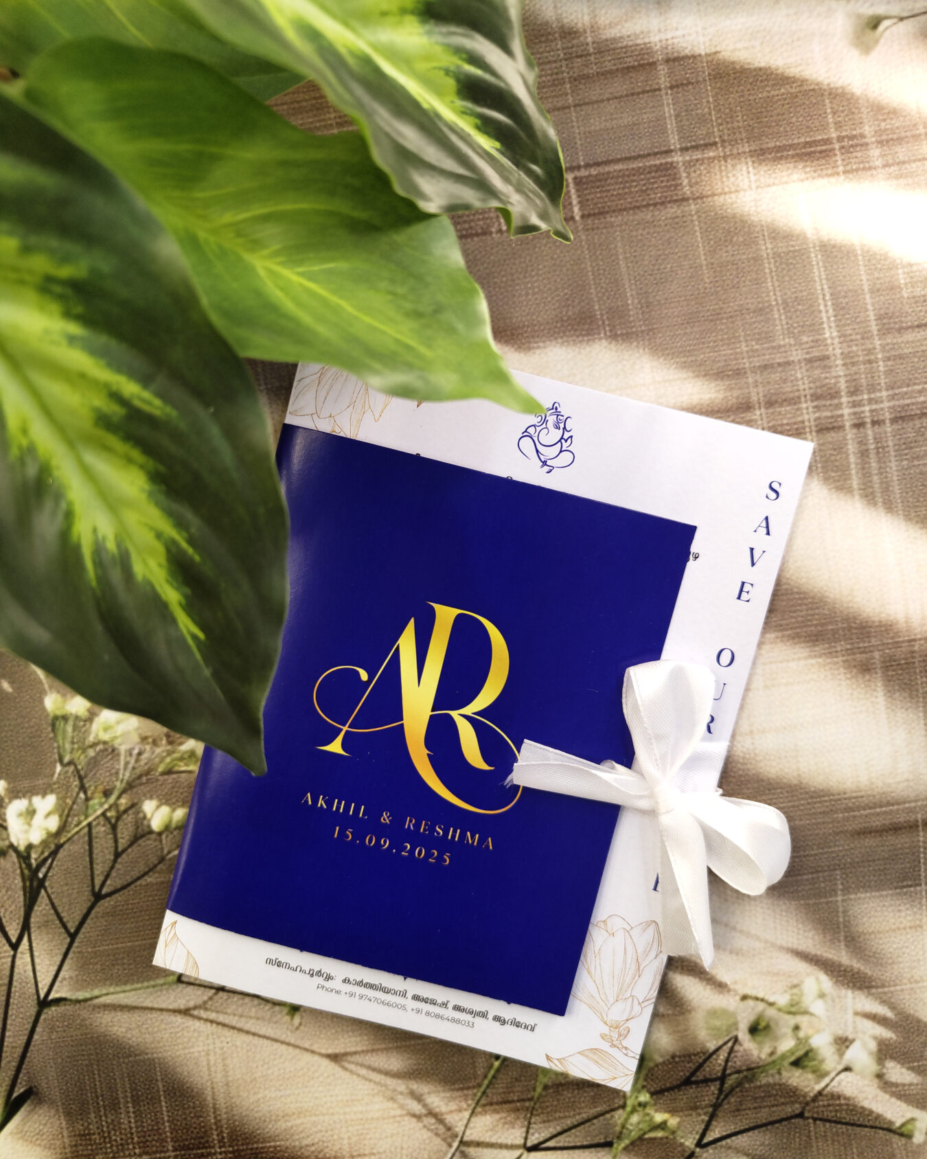 Elegant Blue Bow Ribbon Wedding Invitation Card