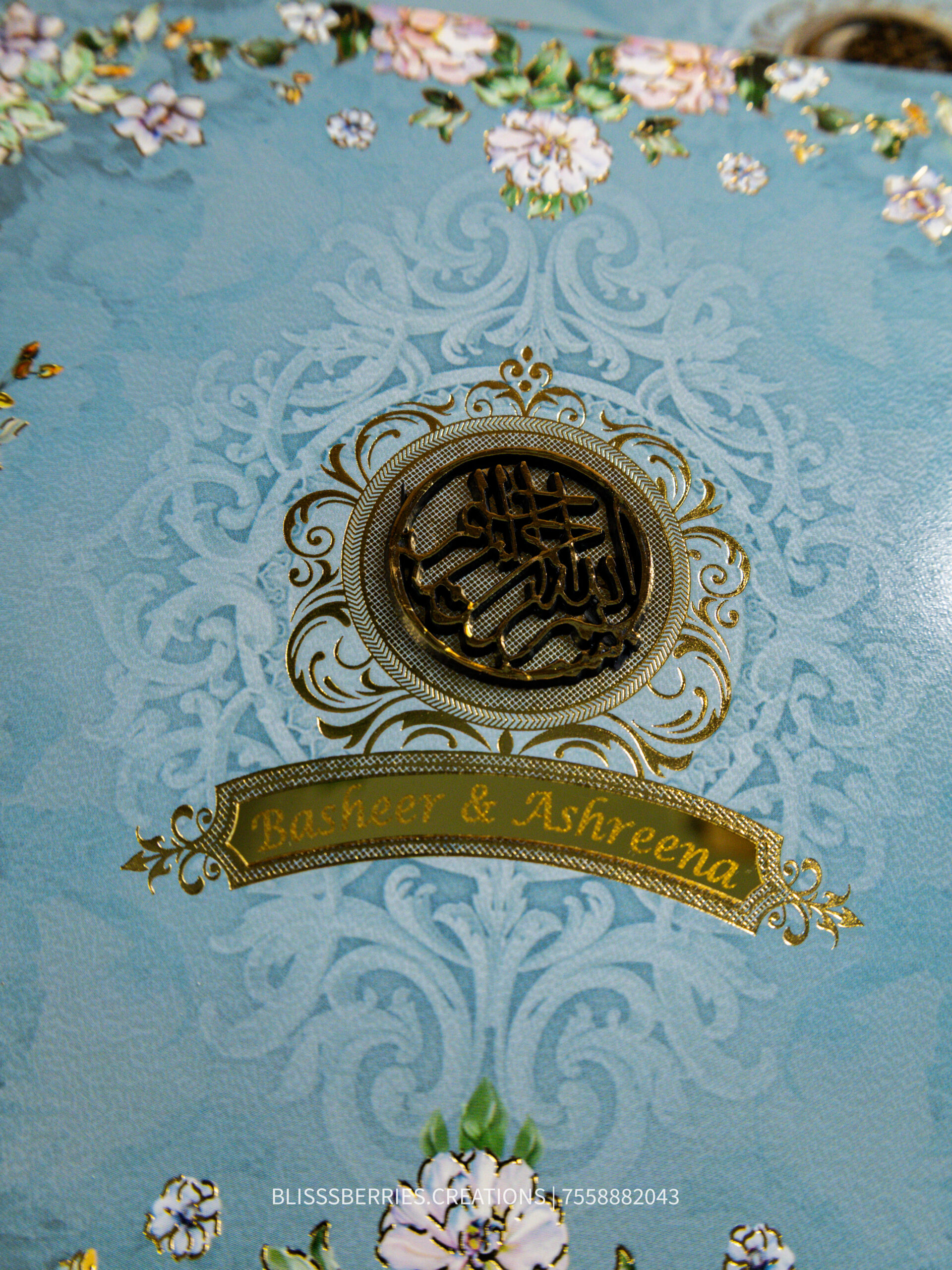 Azure Royale – Premium Blue Wedding Invitation Box, Luxury Card with Gold Accents - Image 2