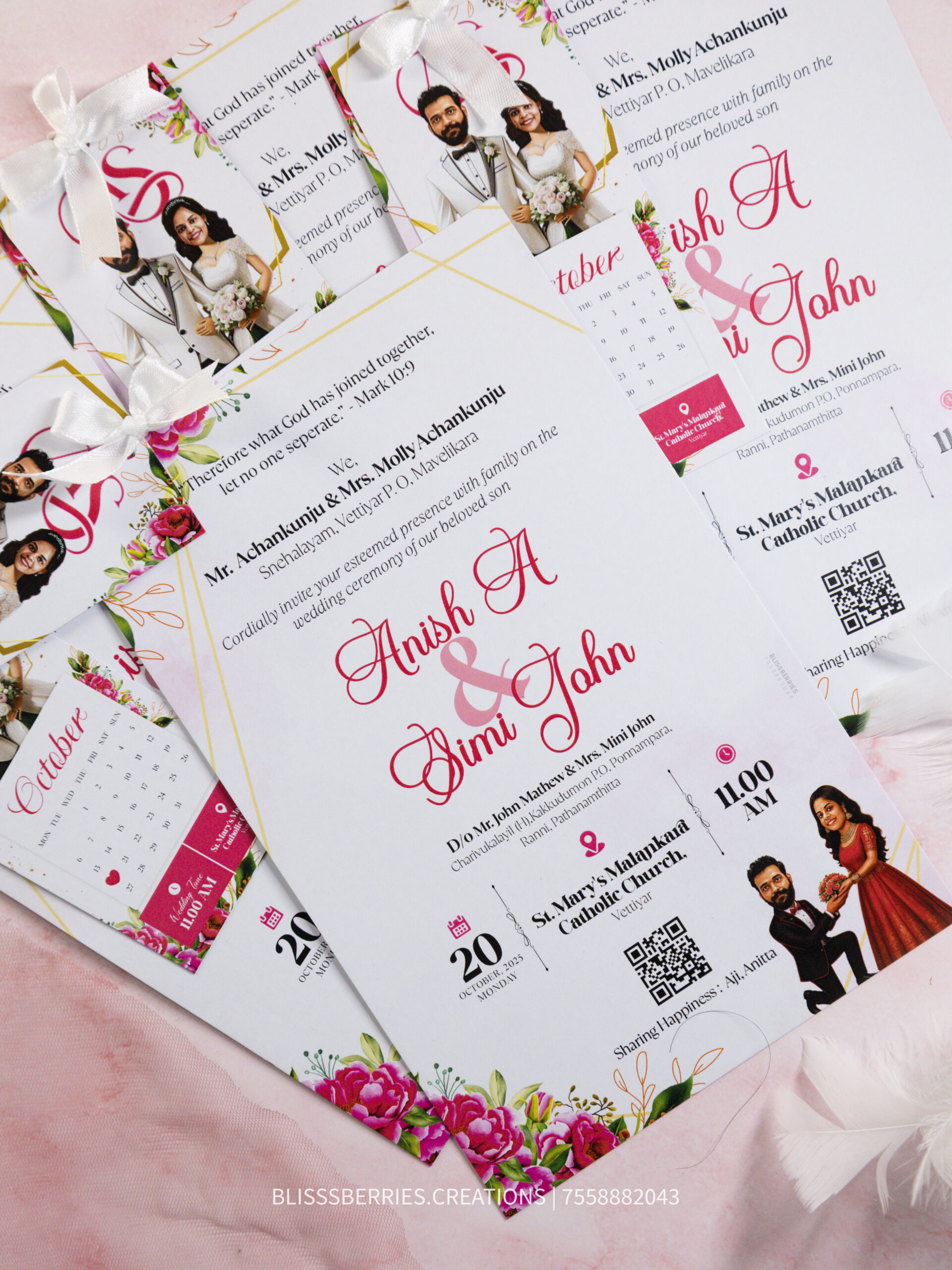 RibbonSketch Duo – 2 Layer Wedding Invitation with Satin Ribbon and Custom Couple Caricature. - Image 2