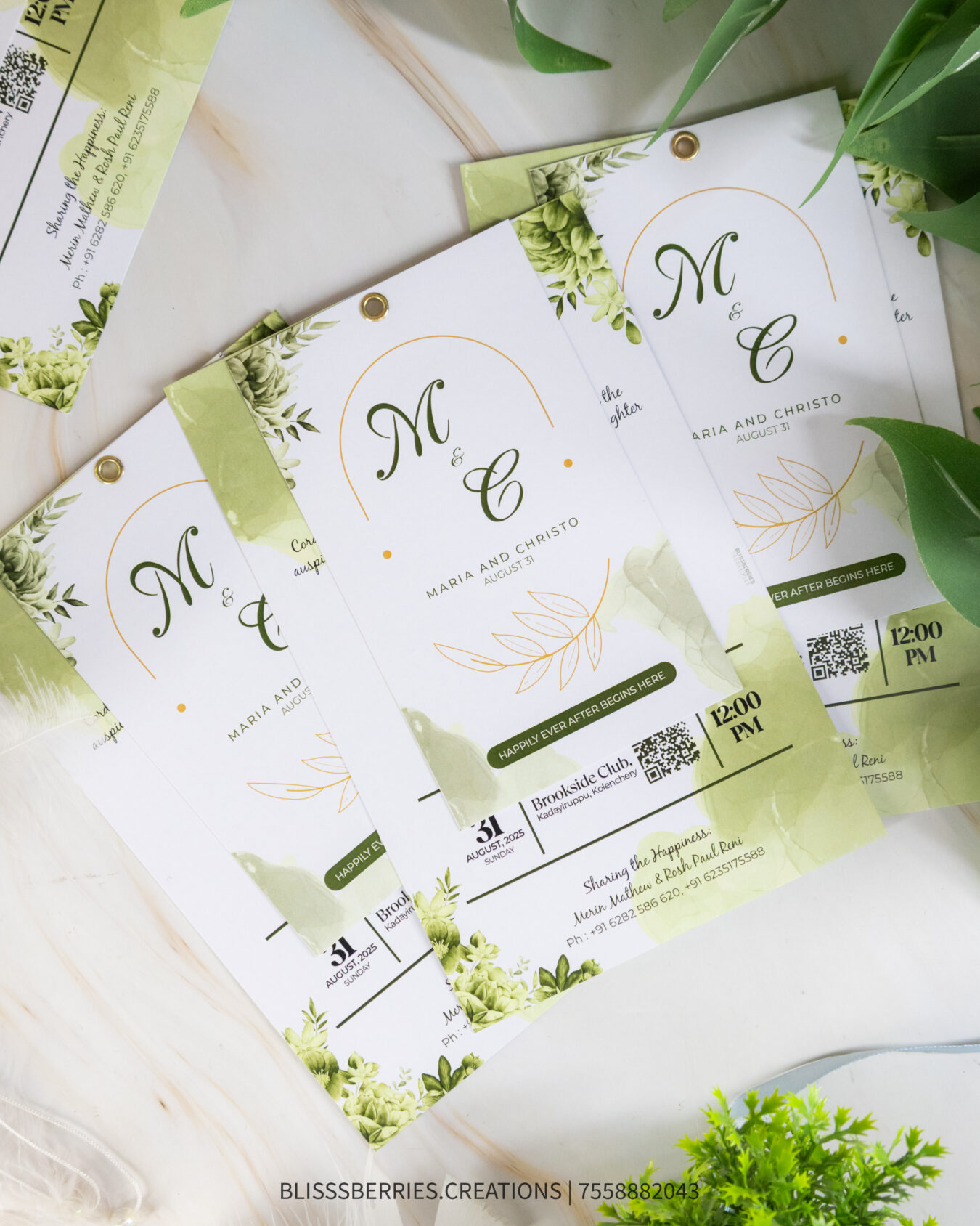 Leafy 2 Layer Wedding Invitation Card with Rivet