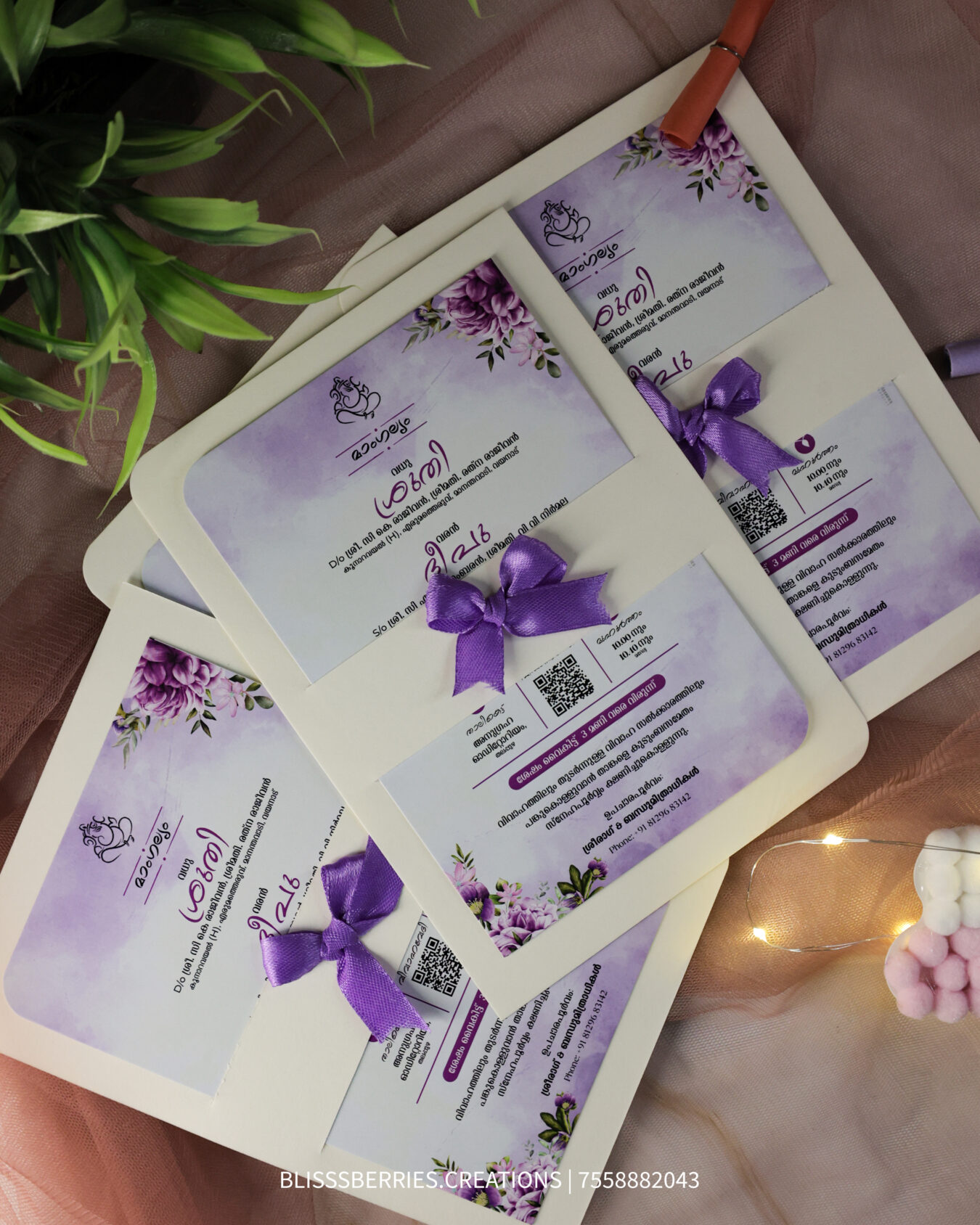 BlissMini Bow – Mini Ribbon Card-Tied Wedding Invitation Card