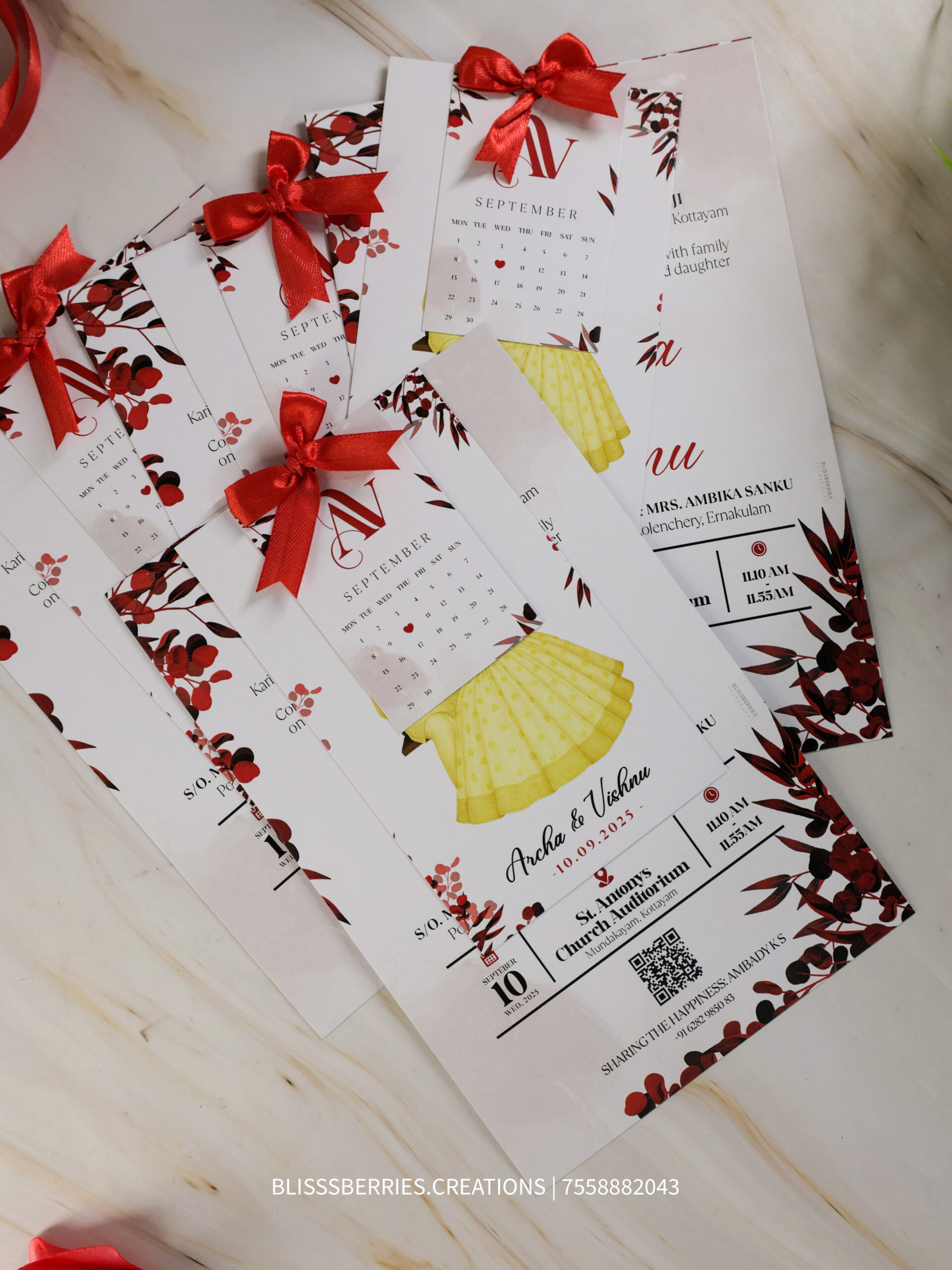 RibbonAura Trinity – 3 Layer Wedding Invitation with Satin Ribbon, Premium Layered Personalized Card.