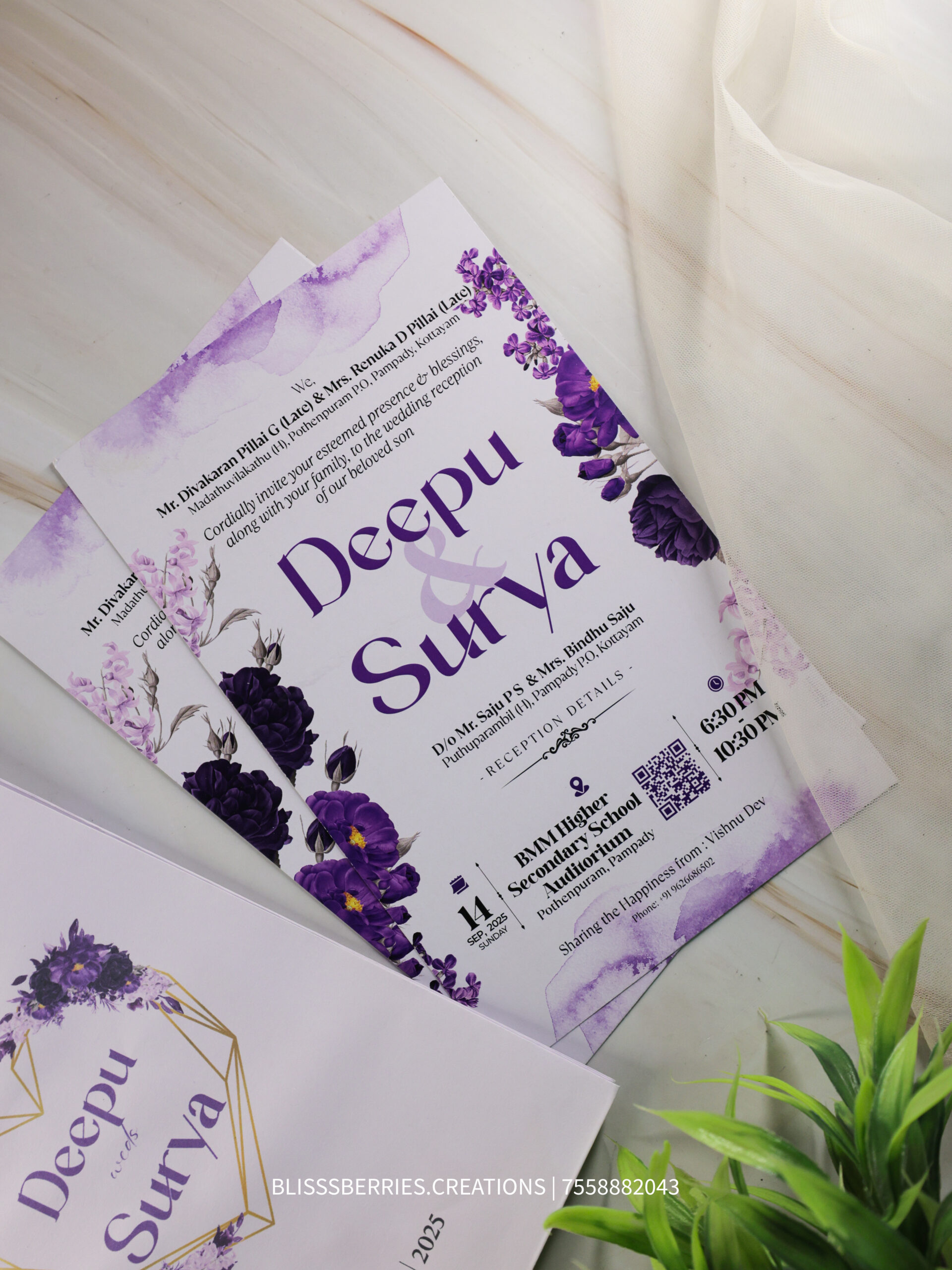 LavenderBloom Envelope – Purple Floral Single Layer Wedding Invitation with Envelope, Elegant Minimal Design - Image 2