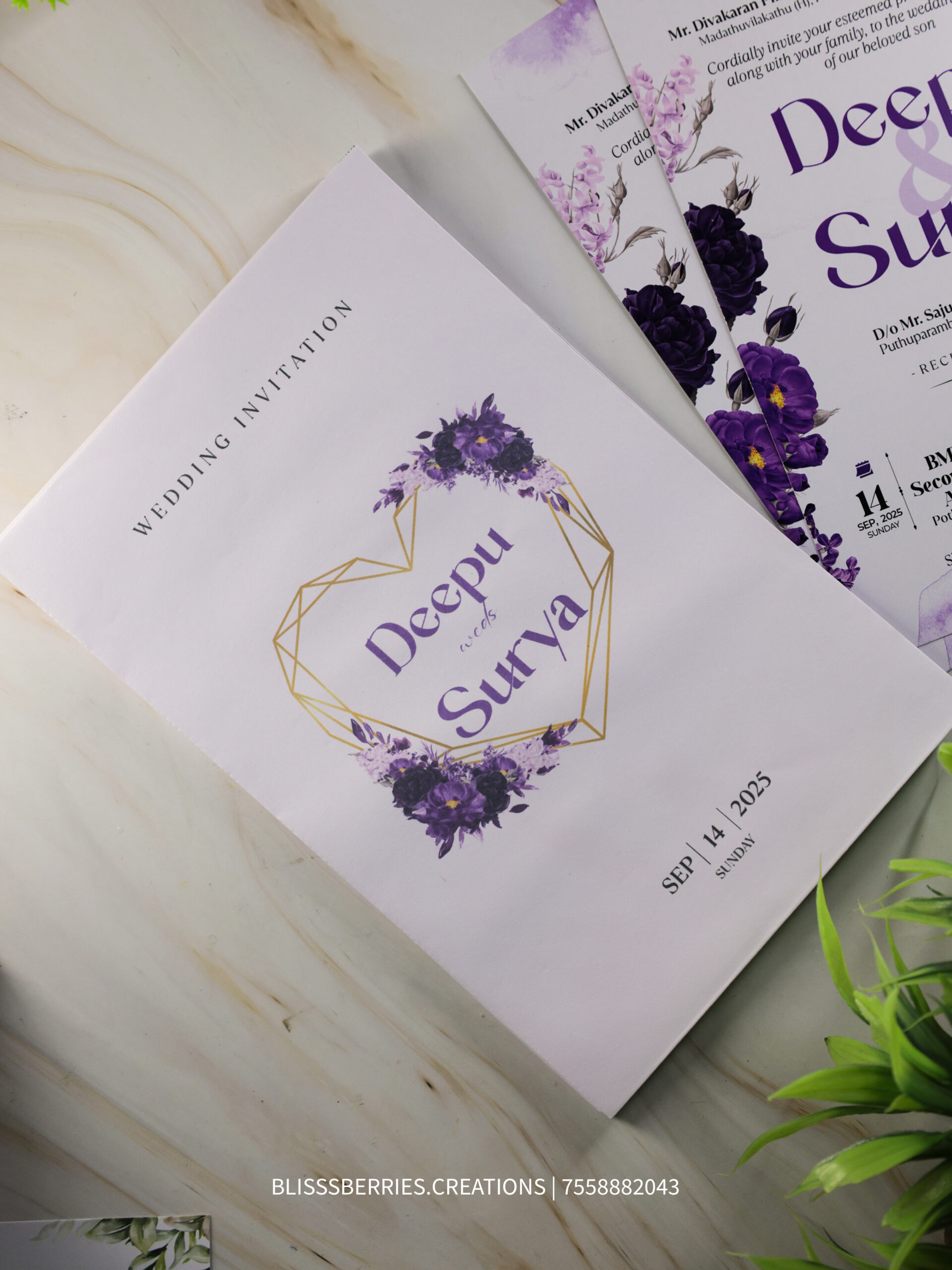 LavenderBloom Envelope – Purple Floral Single Layer Wedding Invitation with Envelope, Elegant Minimal Design