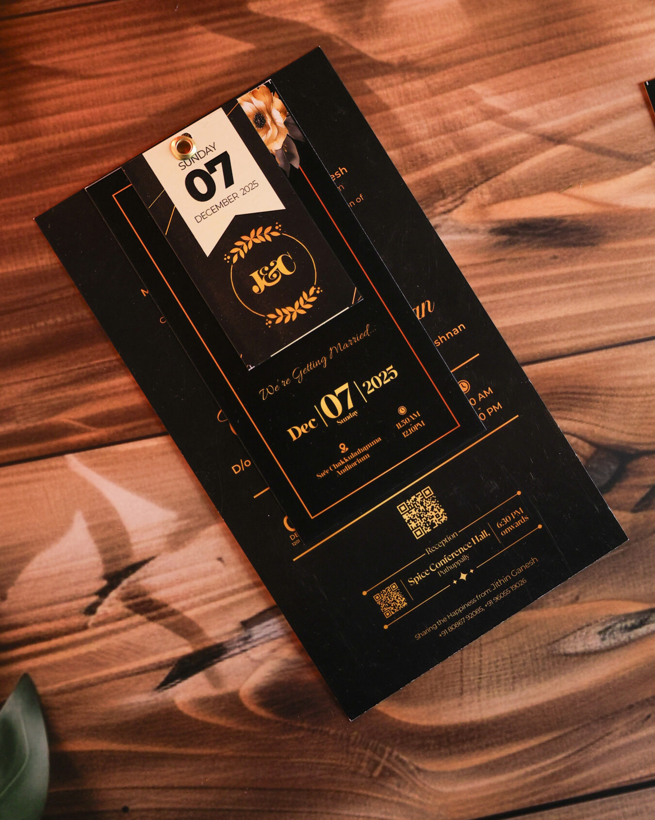 Elegant 3 Layer Black Wedding Card | Modern Invitation Design