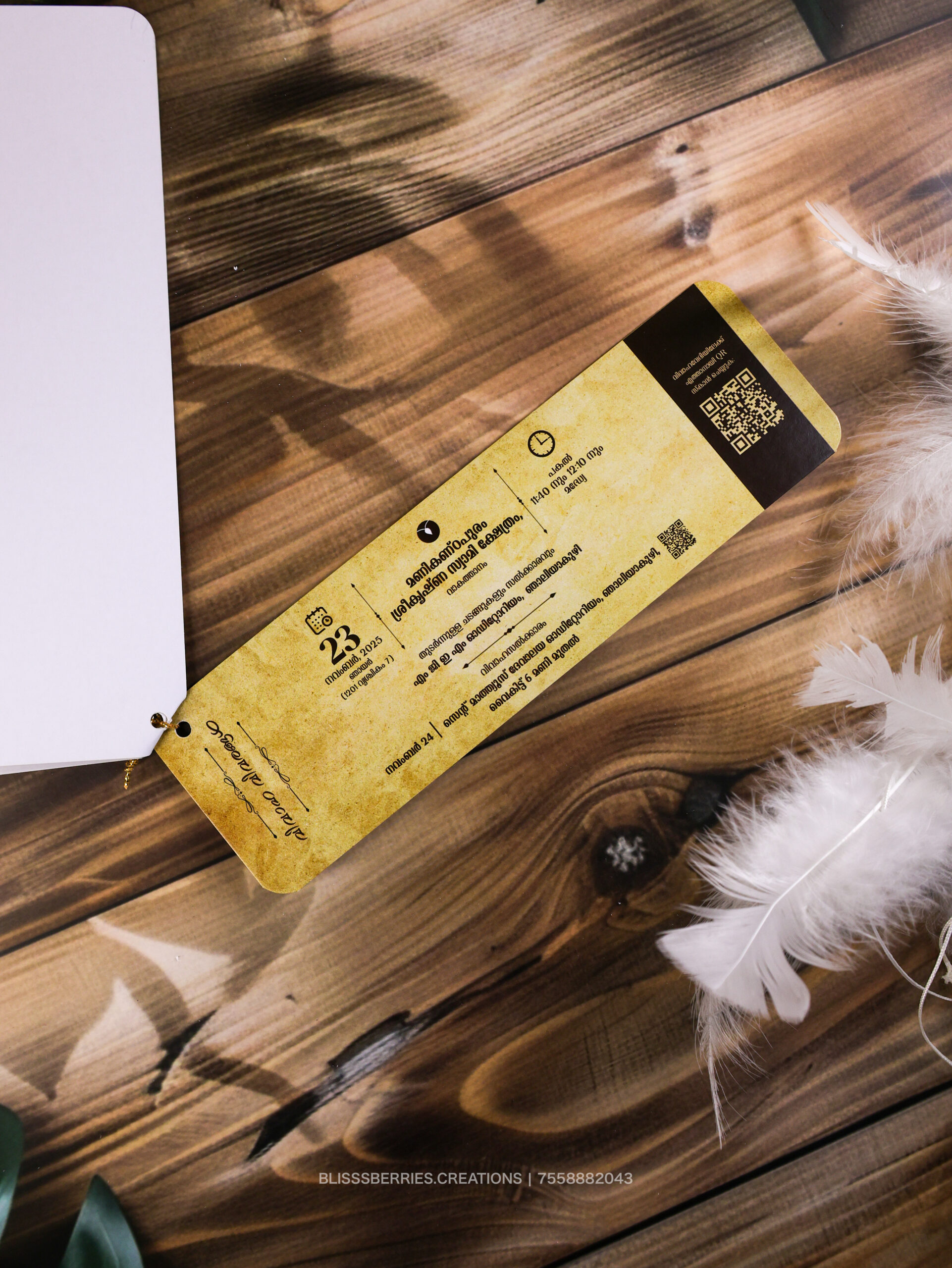 Thaliyola Photo Heritage – Traditional Kerala Wedding Invitation Card with Couple Photo, Rivet‑Style Finish. - Image 4