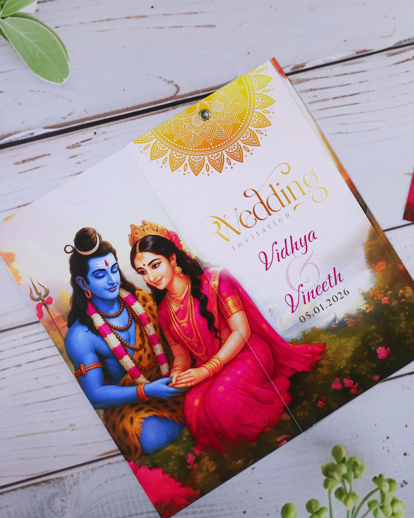 Shivaparvathy White Bloom – 2‑Layer Hindu Wedding Invitation Card