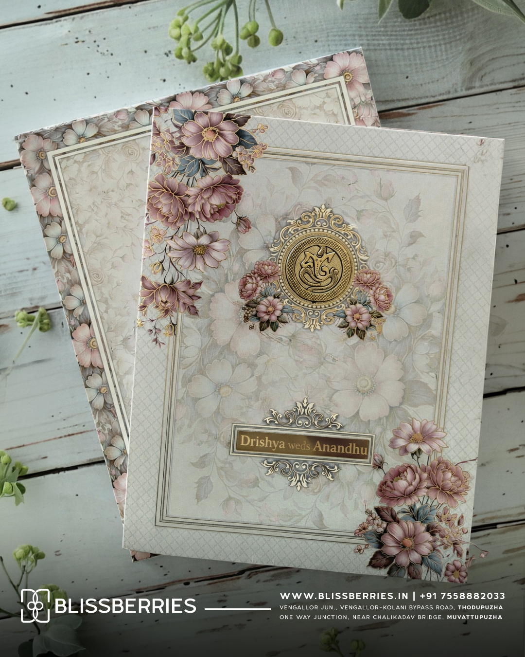 Premium Hindu Grey Floral Box Wedding Card with Acrylic Nameplate