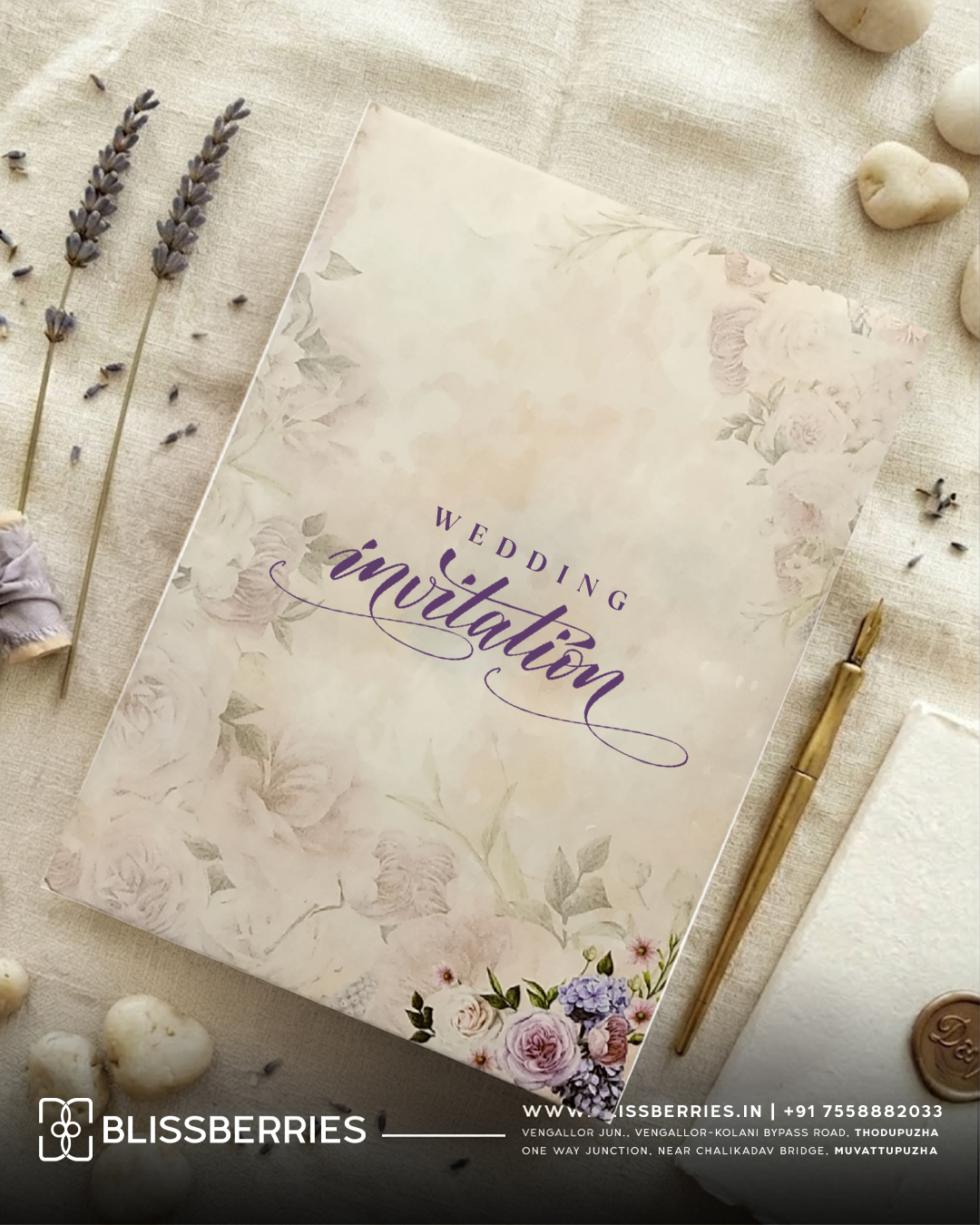 Floral Wedding Invitation Card with Envelope