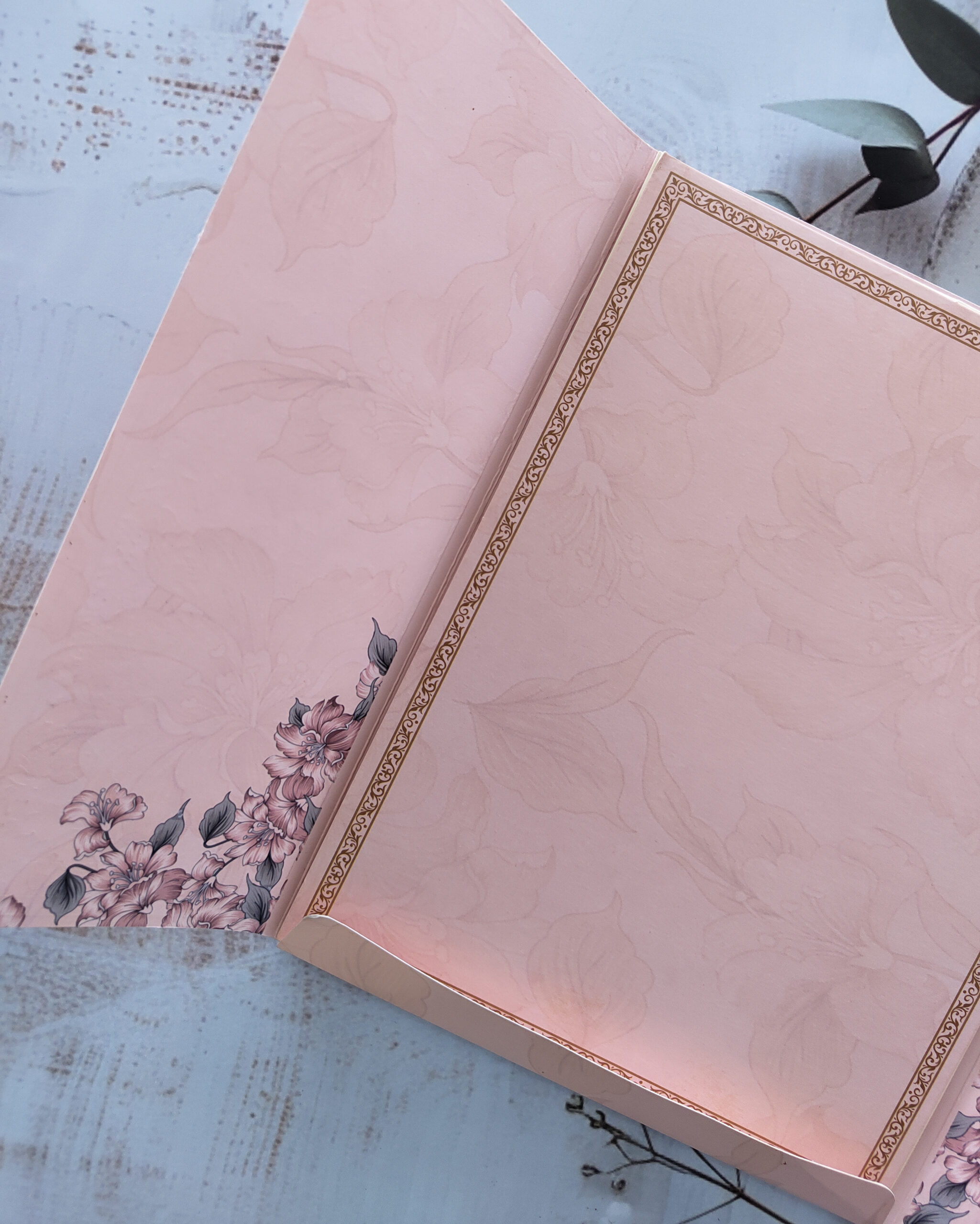 Premium Pale Pink Floral Box Wedding Card with Acrylic Nameplate - Image 3