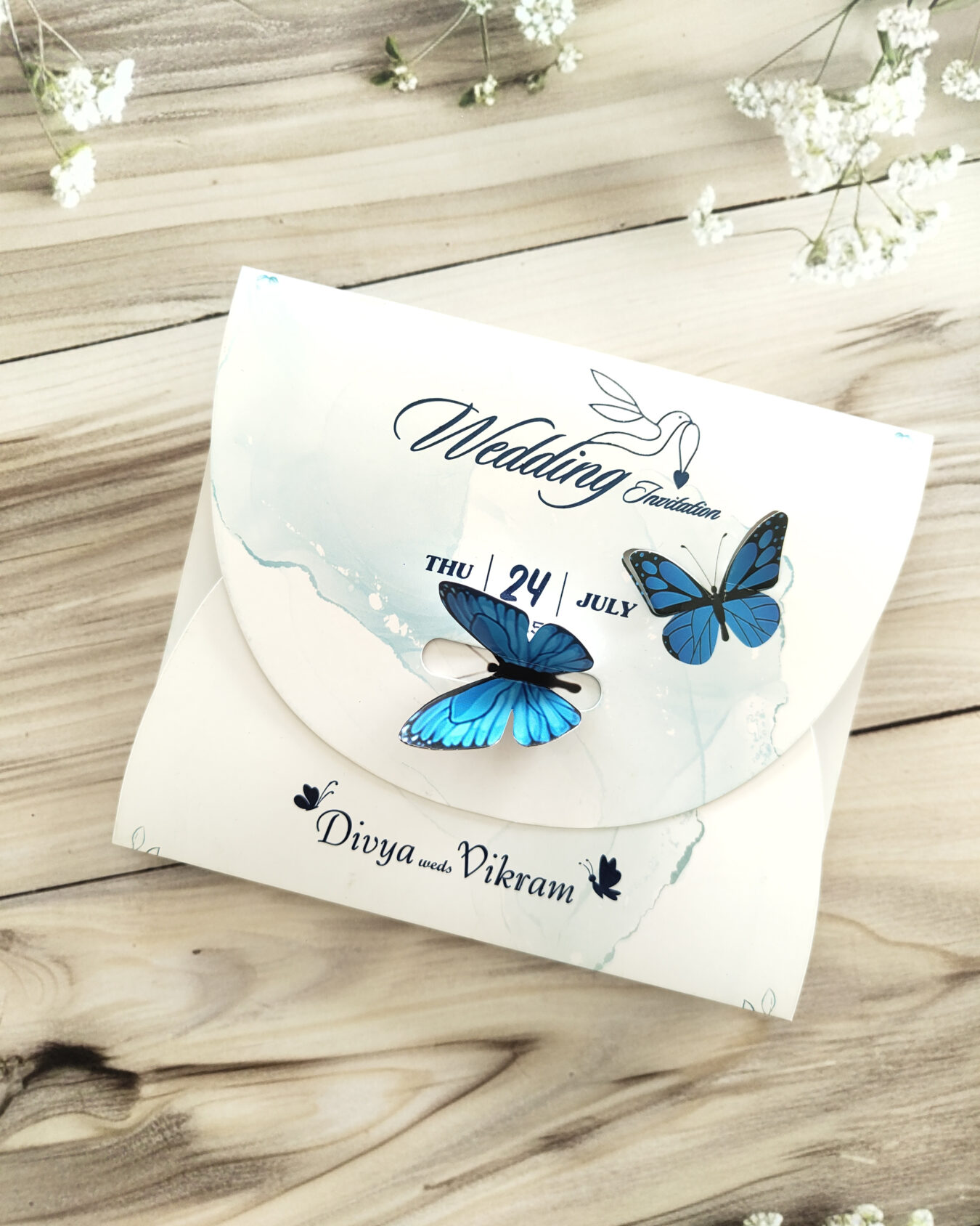 Blue Butterfly Wedding Invitation Card