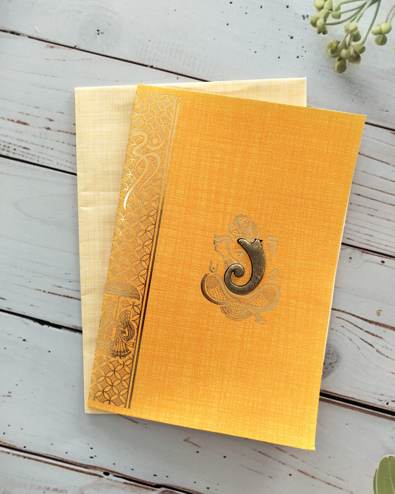 Orange Hindu Wedding Card with Envelope