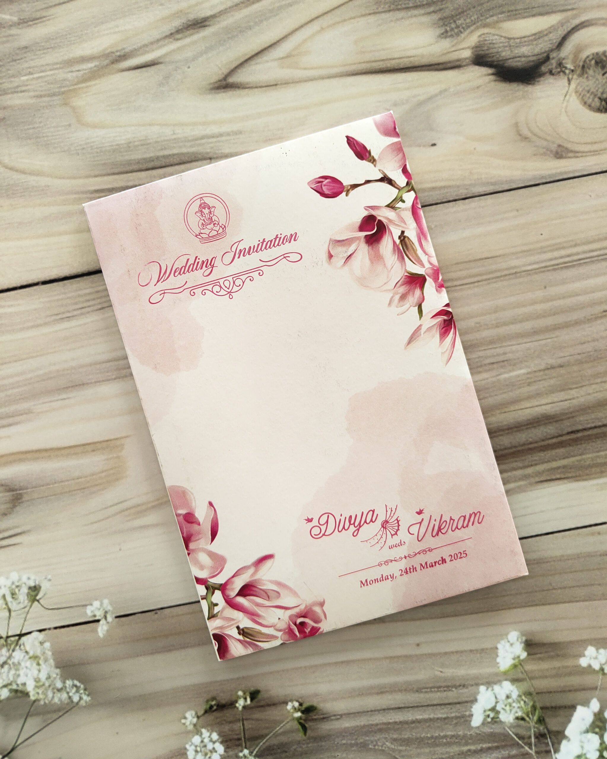 Rose Floral Wedding Card with Envelope - Image 3