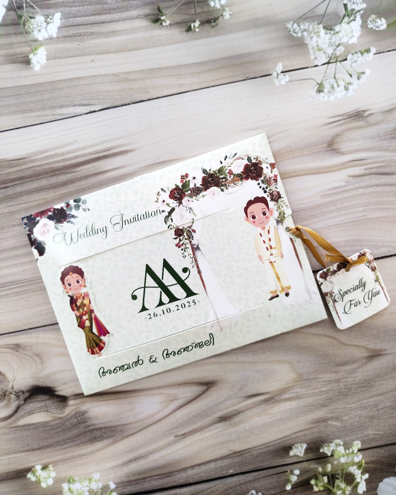 Malayalam Light Green Sliding Hindu Wedding Card