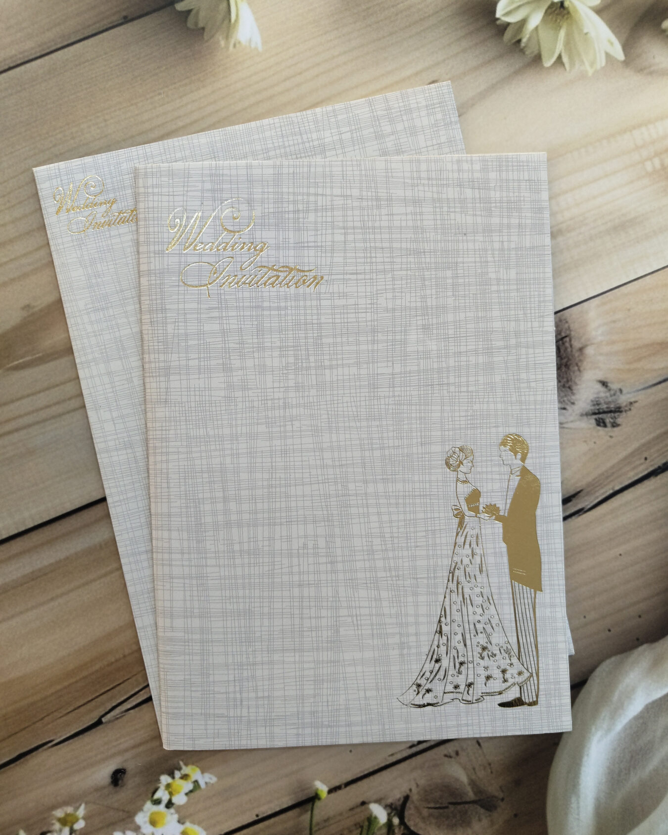 PREMIUM GREY Gold Foiled Couple Wedding Invitation Card with Matching Envelope