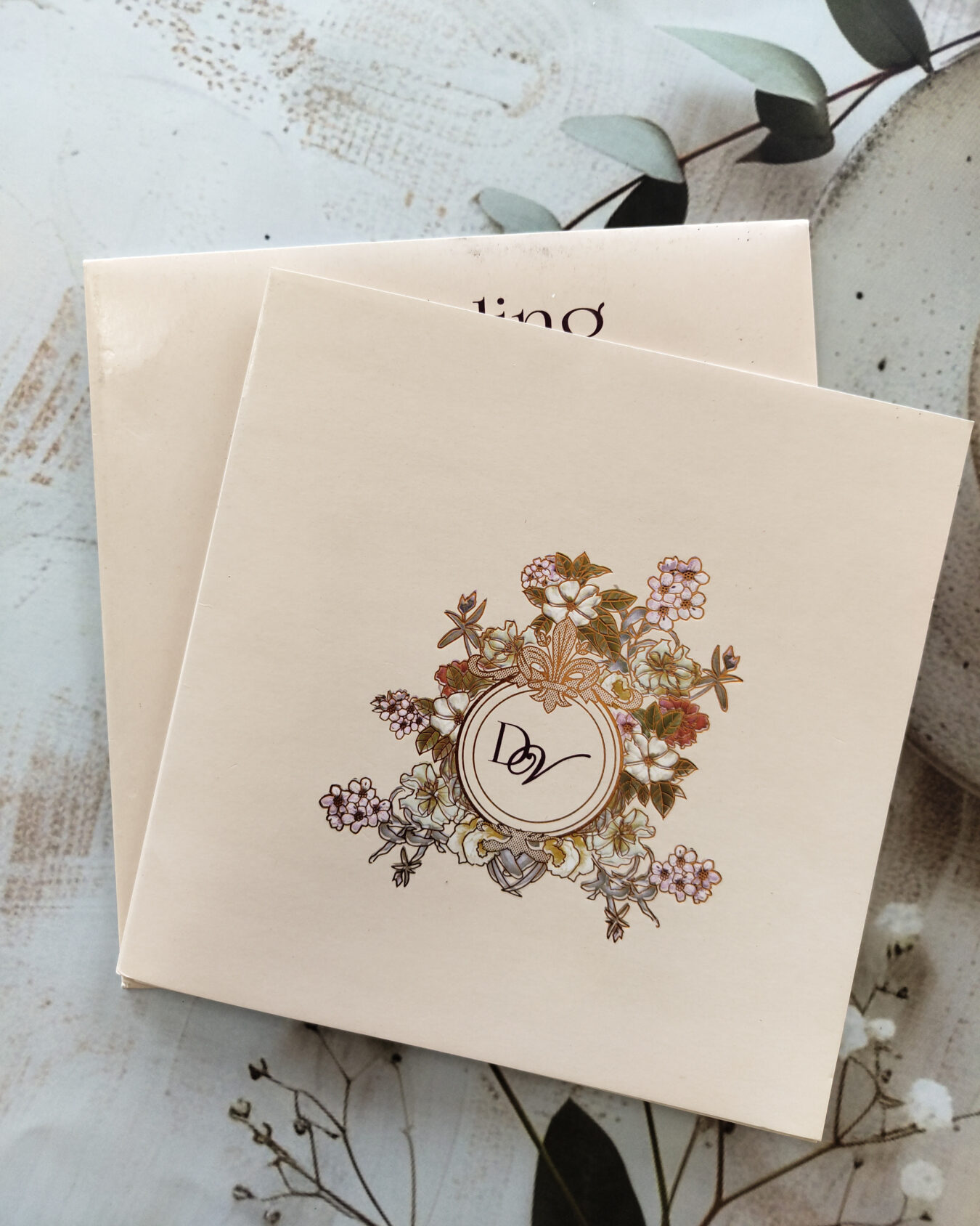 PINK Offset Simple Floral Wedding Invitation Card with Matching Envelope - Blissberries Elegant Minimalist Design