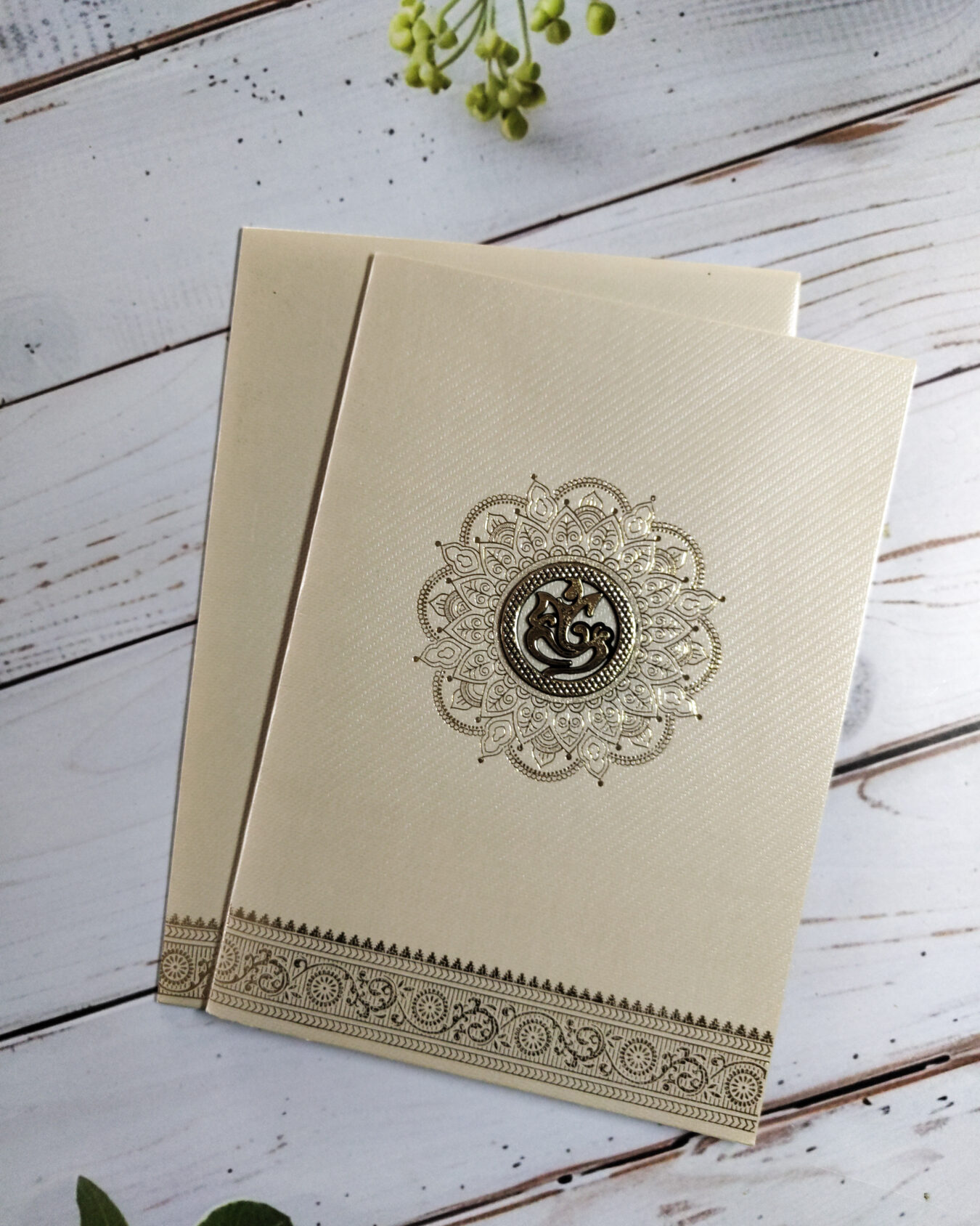 GREY WHITE Gold Foiled Wedding Invitation Card with Matching Envelope