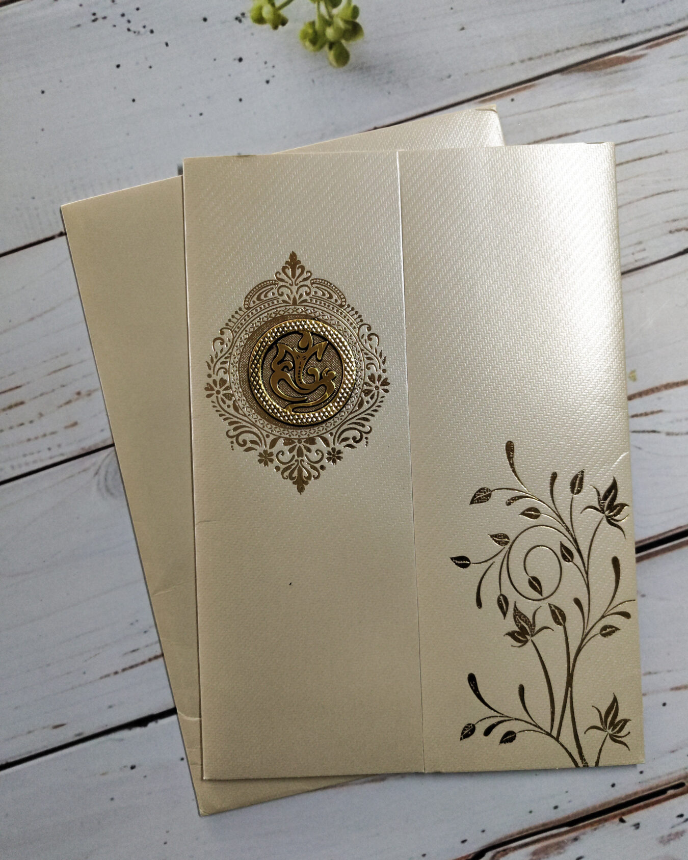 PREMIUM GREY WHITE Gold Foiled Opening Wedding Invitation Card with Matching Envelope