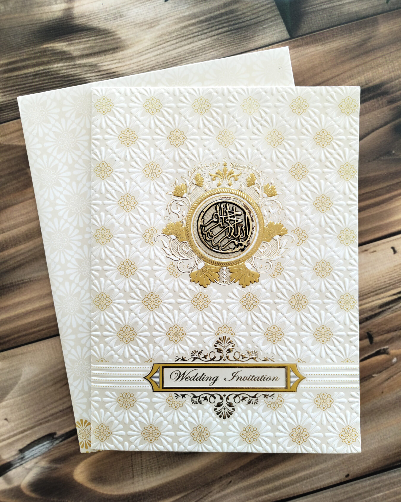 White and Cream Gold Foiled Wedding Card with Matching Envelope