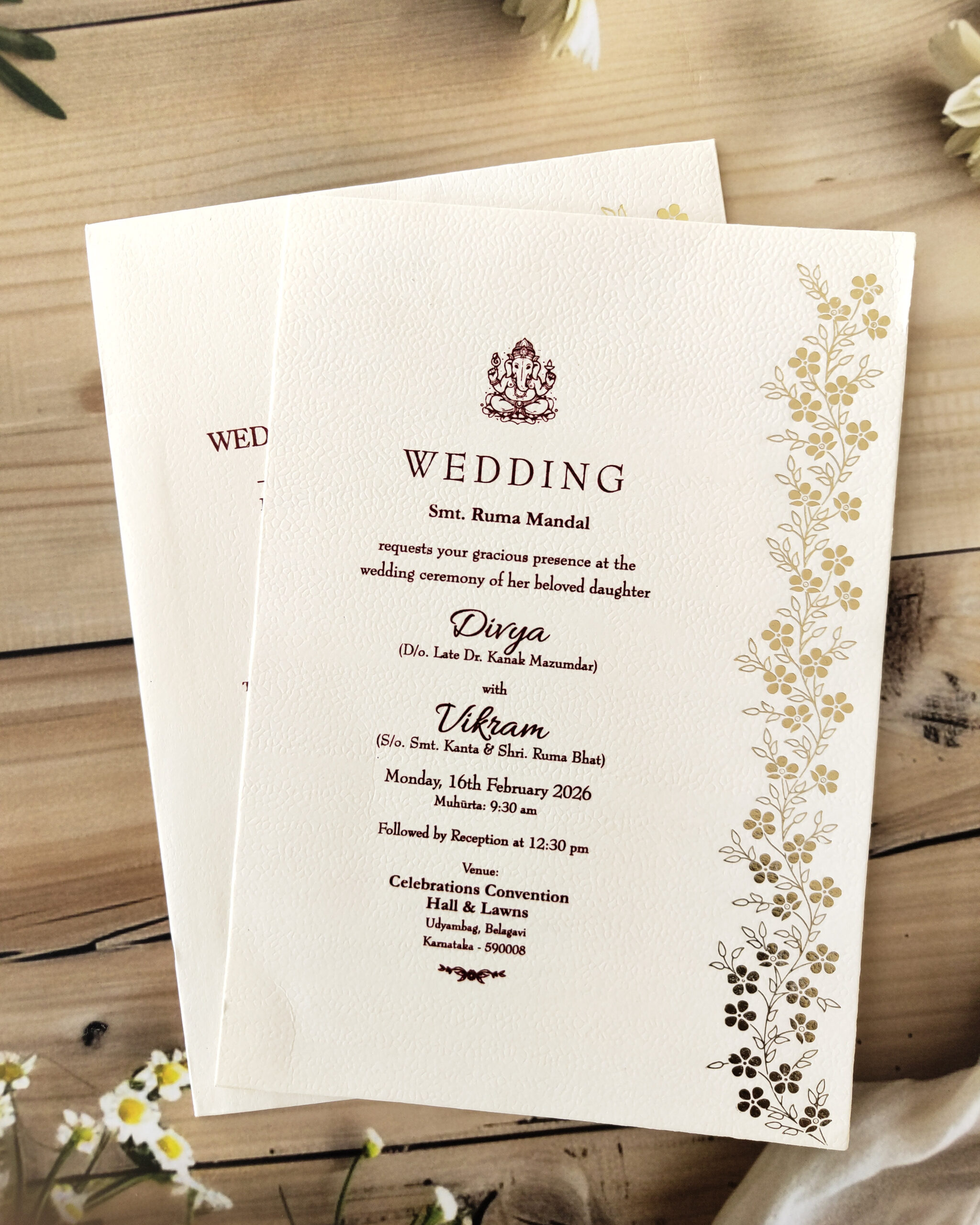 Premium White Gold-Foiled Wedding Invitation Card with Elegant Matching Envelope - Image 2