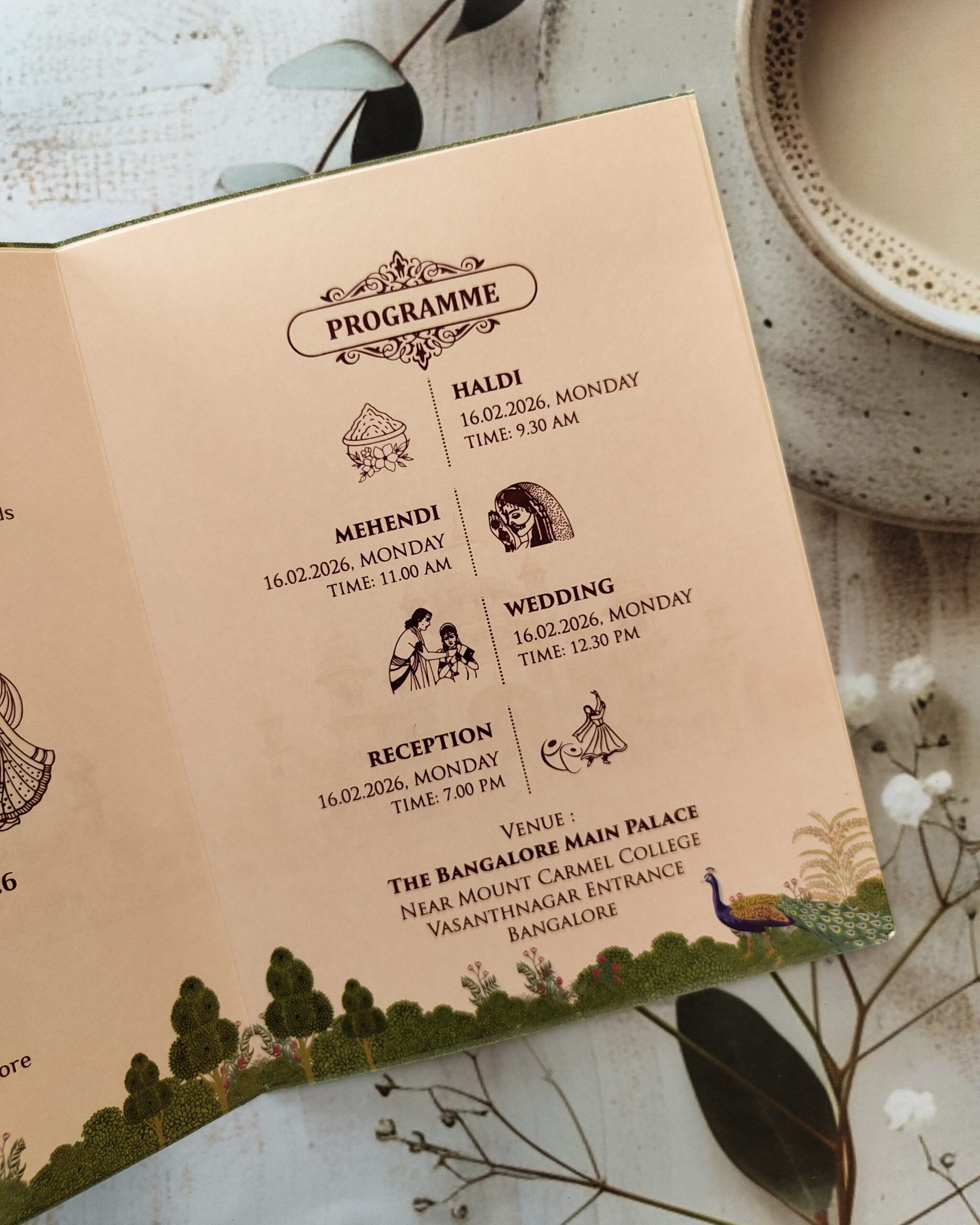 Pale Pink Botanical Wedding Invitation Card with Matching Envelope – Customizable Emblem - Image 3