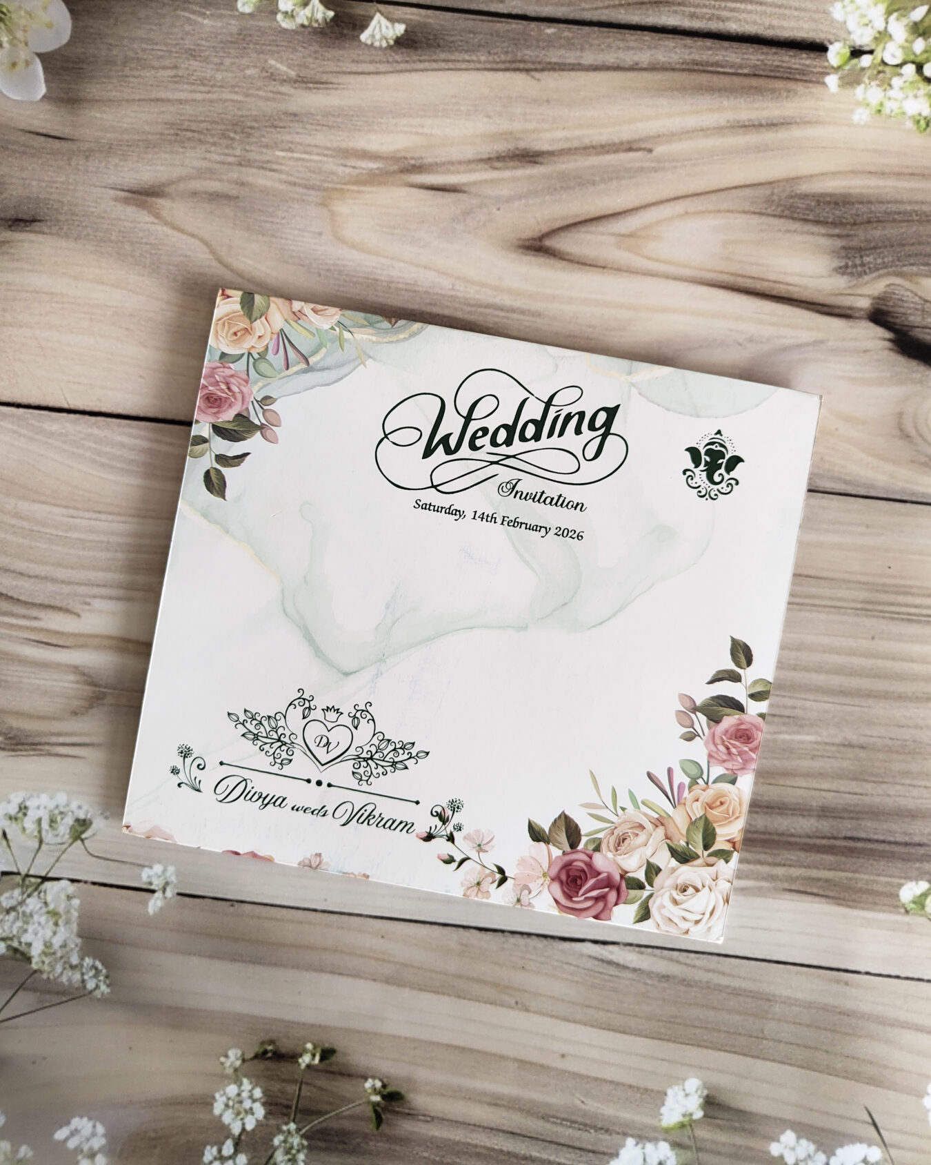 Elegant Mint-Green Rose Floral Wedding Invitation Card