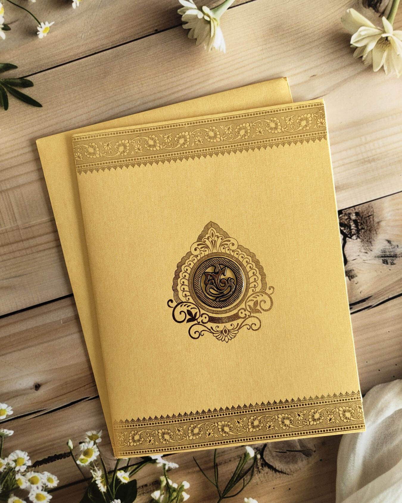 Classic Gold Embossed Wedding Card with Matching Envelope