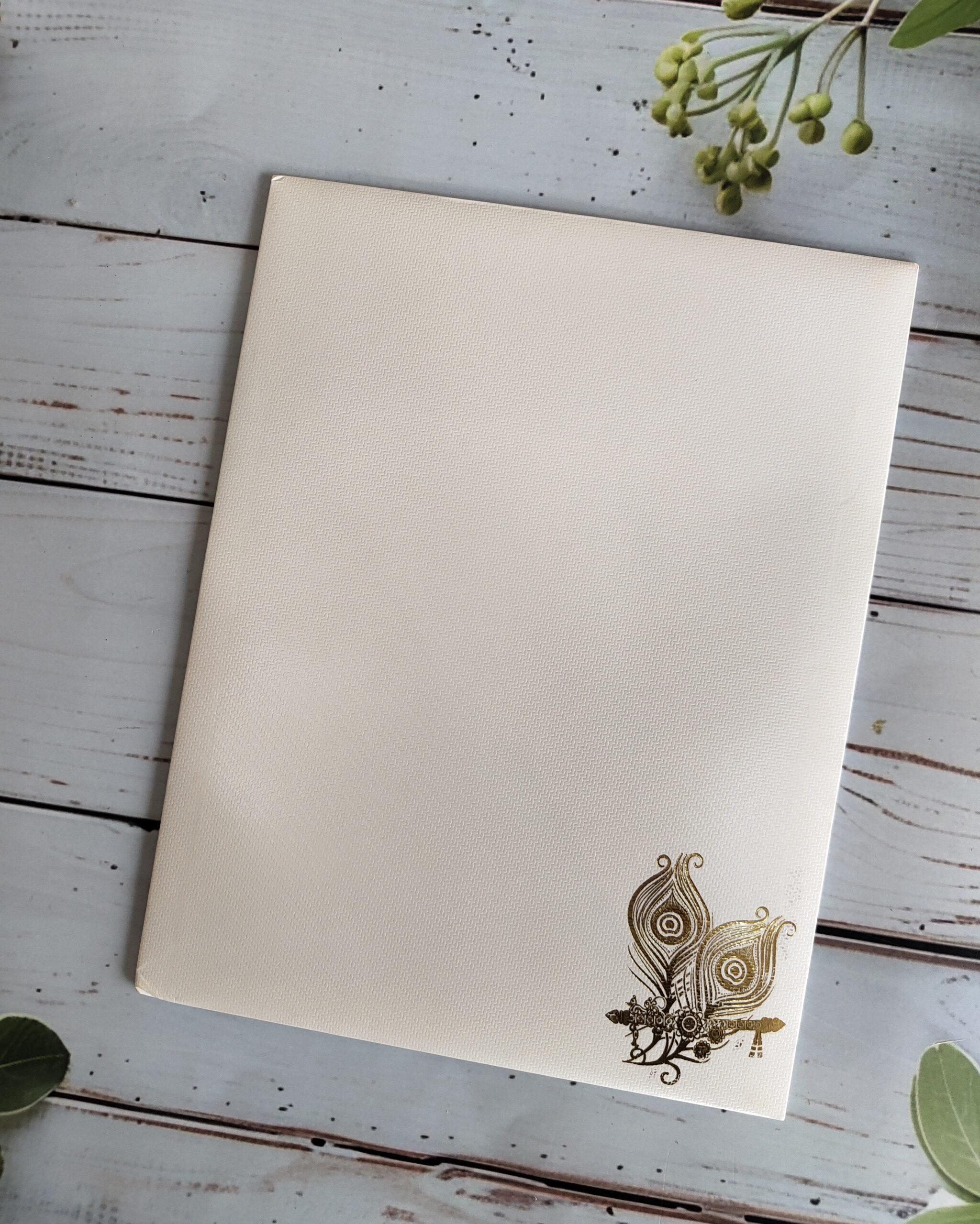 White Umbrella Peacock Feather Wedding Card with Matching Envelope | Customisable Emblem - Image 3