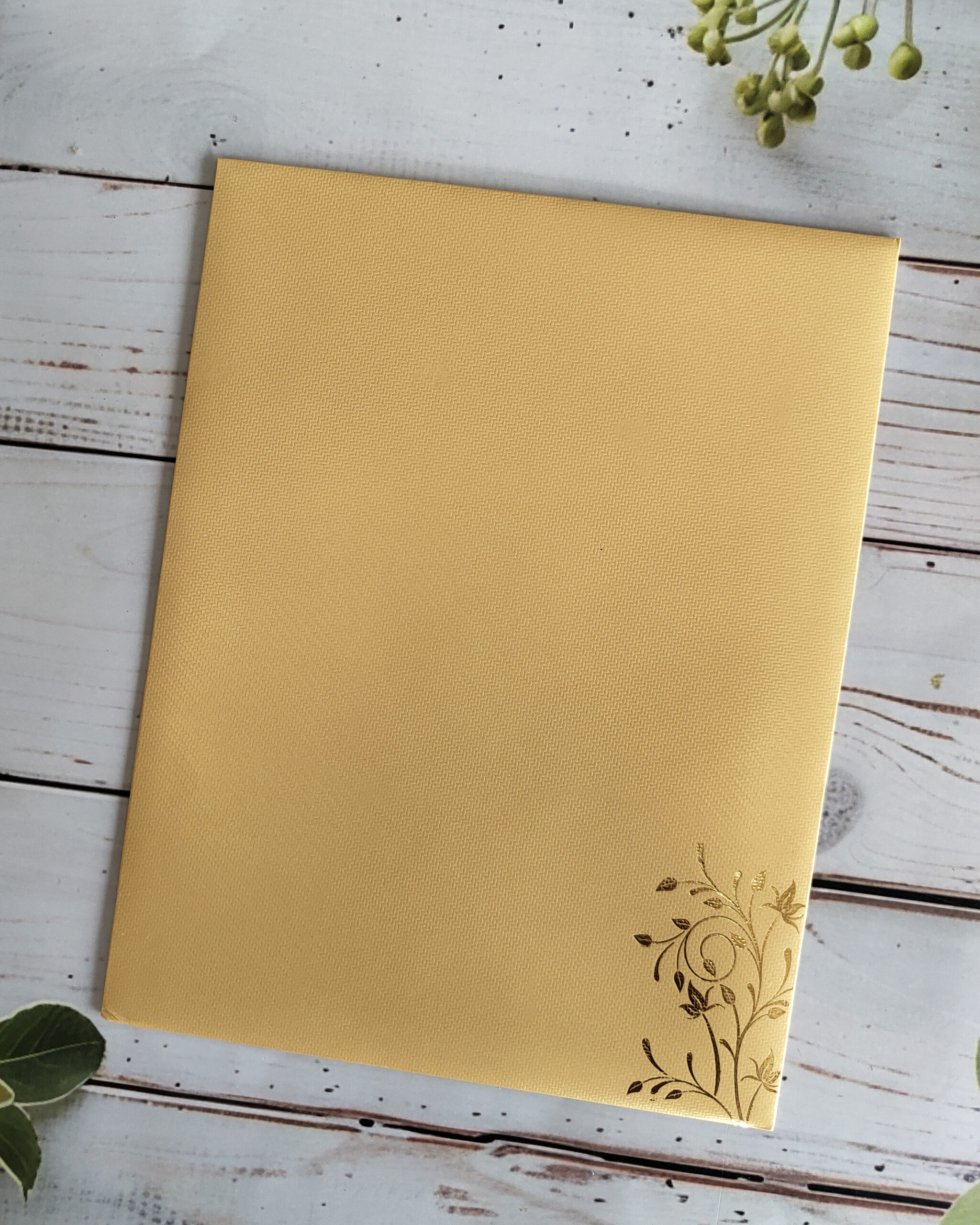 Regal Gold Foil Wedding Card with Acrylic Nameplate & Matching Envelope | Customisable Emblem - Image 3