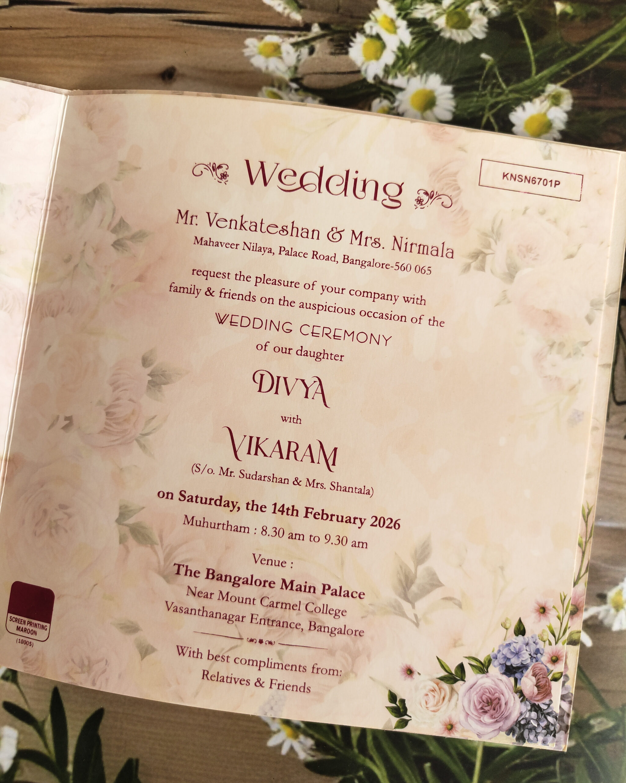 Pastel Blossom Square Floral Gold Foiled Wedding Invitation Card with Acrylic Nameplate & Matching Envelope - Image 3