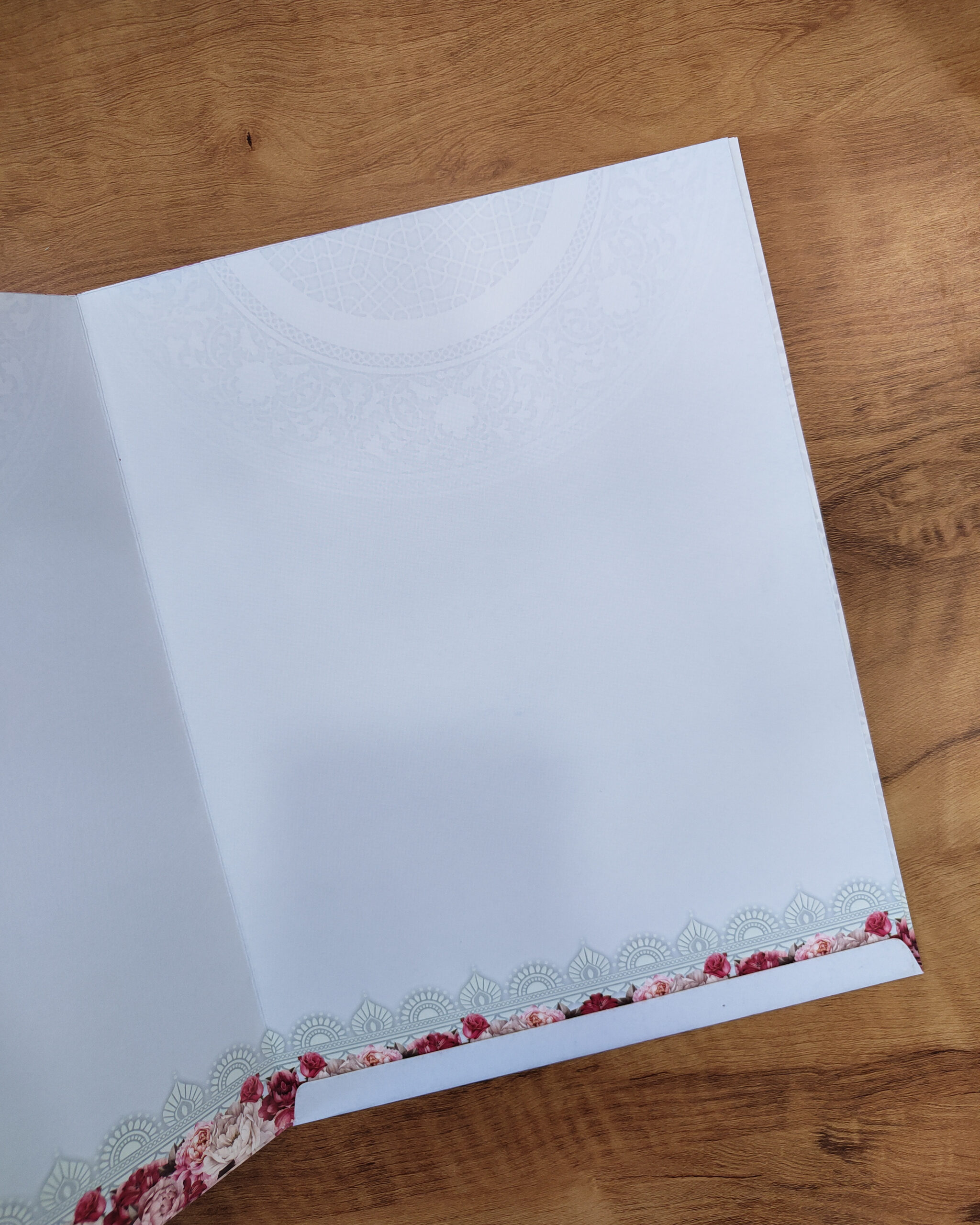 Ocean Light Blue Floral Border Wedding Invitation Card with Acrylic Nameplate, Customisable Emblem & Matching Envelope - Image 2