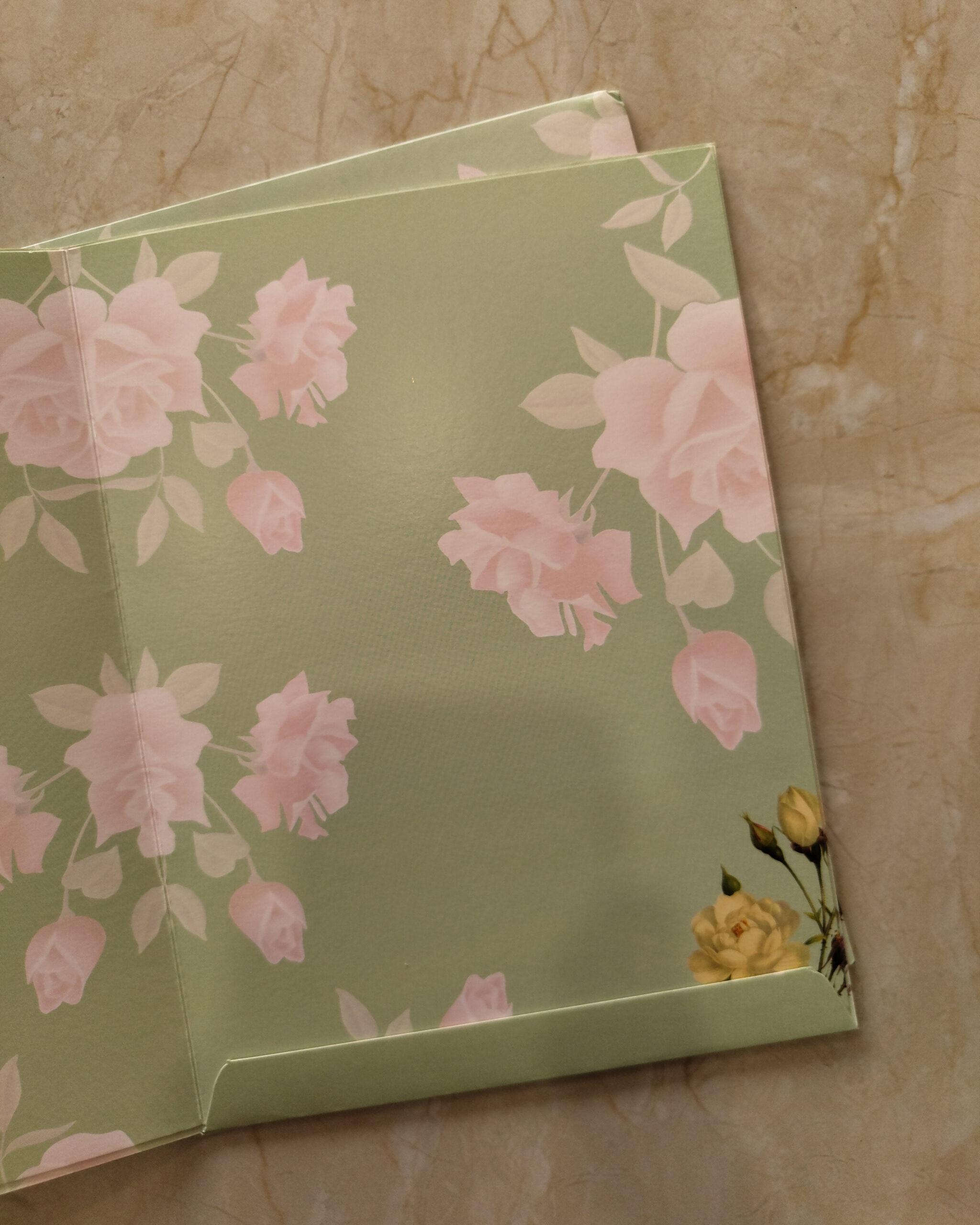 Mint Green Rose Floral Wedding Invitation Card with Acrylic Nameplate & Matching Envelope - Image 2