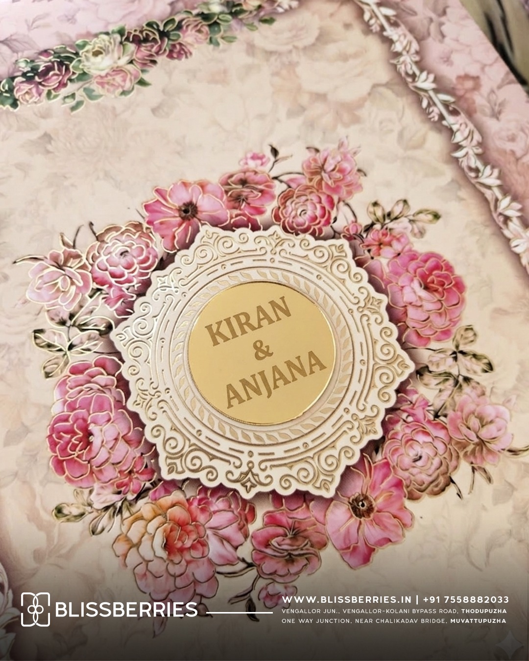 Ultra Luxury Pink Floral Wedding Invitation Box with Acrylic Nameplate & Matching Shopper Envelope – Premium Luxury Designer Shopper-Style Card - Image 2