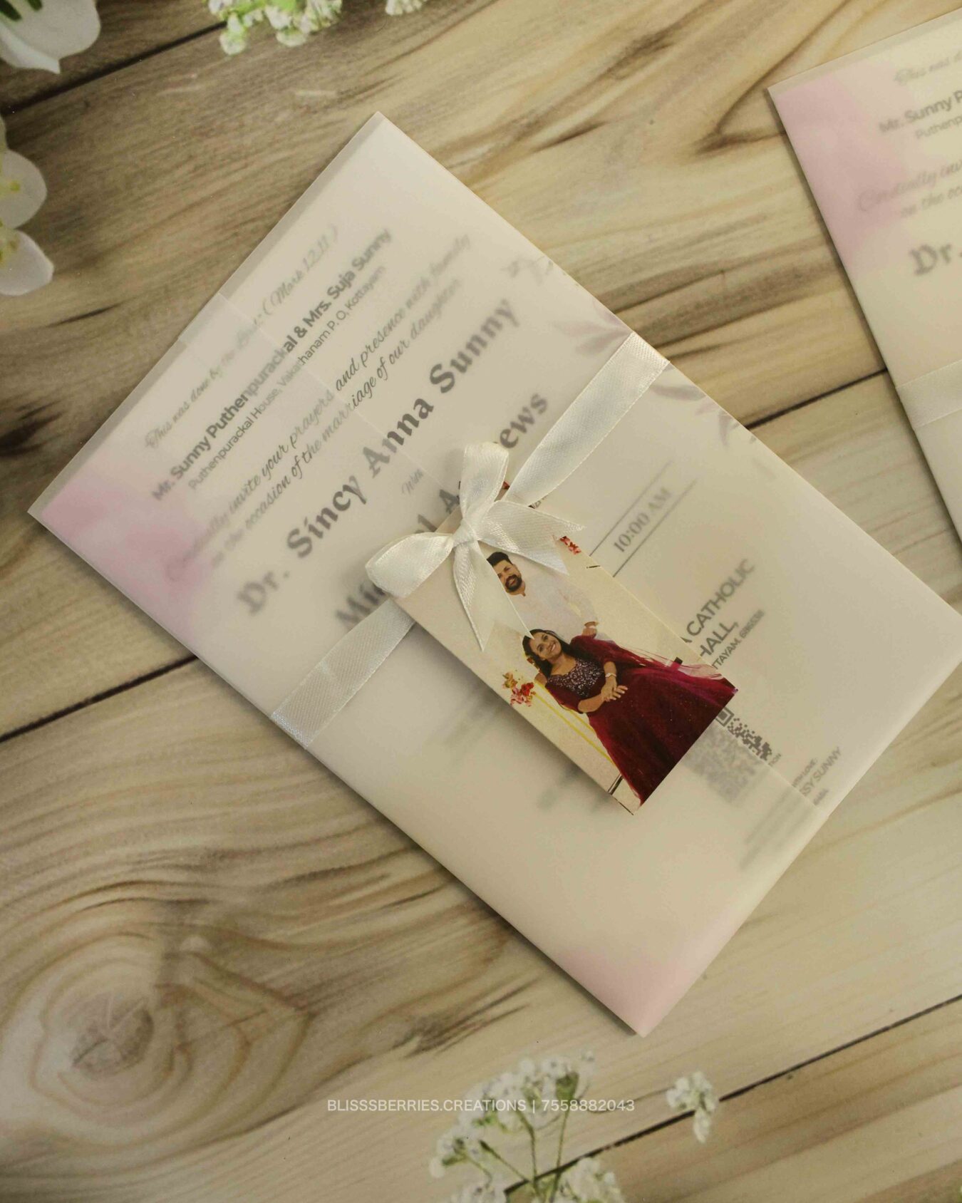 Premium Transparent Fold Off-White Invitation Card with Photo | Elegant Modern Design