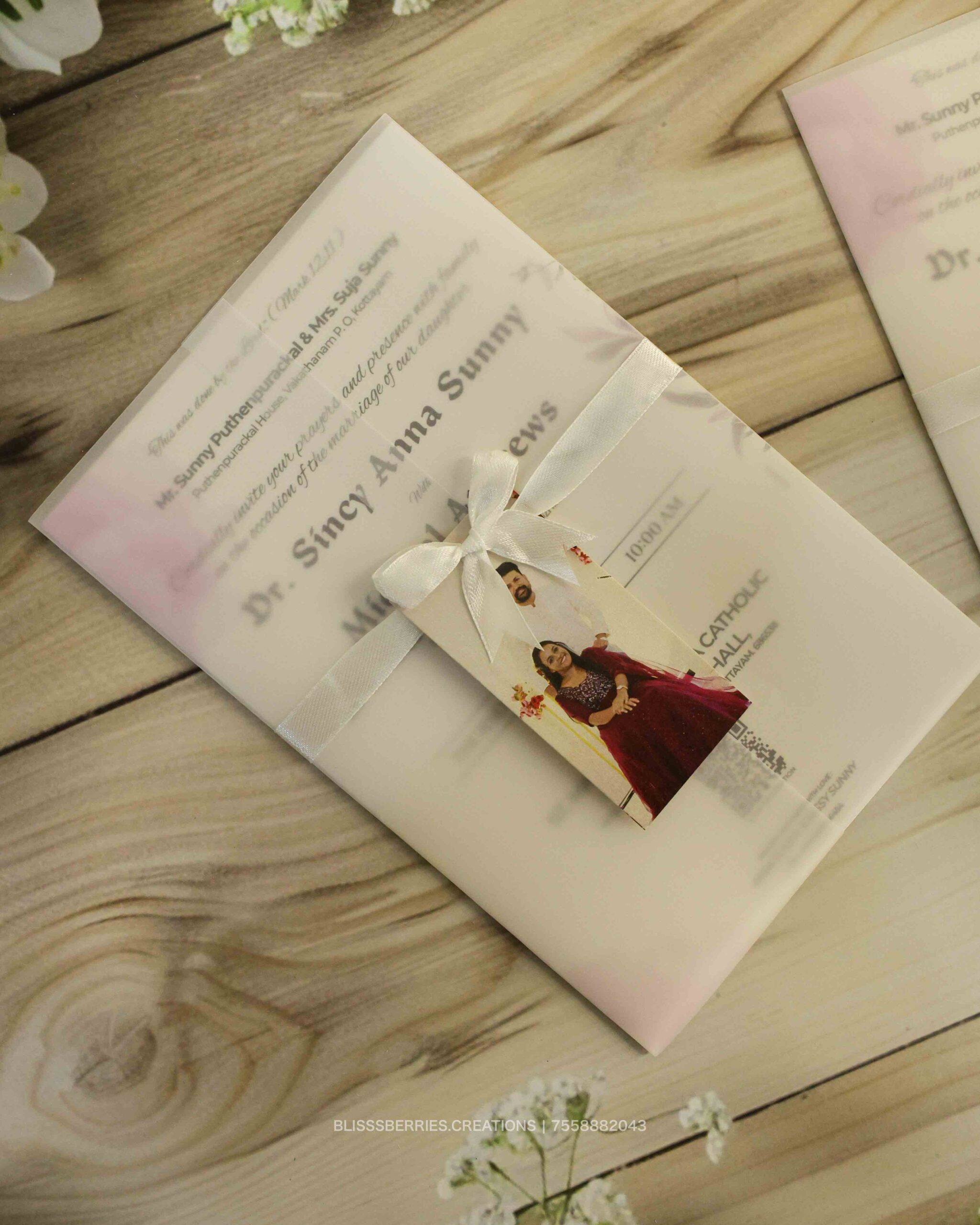 Premium Transparent Fold Off-White Invitation Card with Photo | Elegant Modern Design