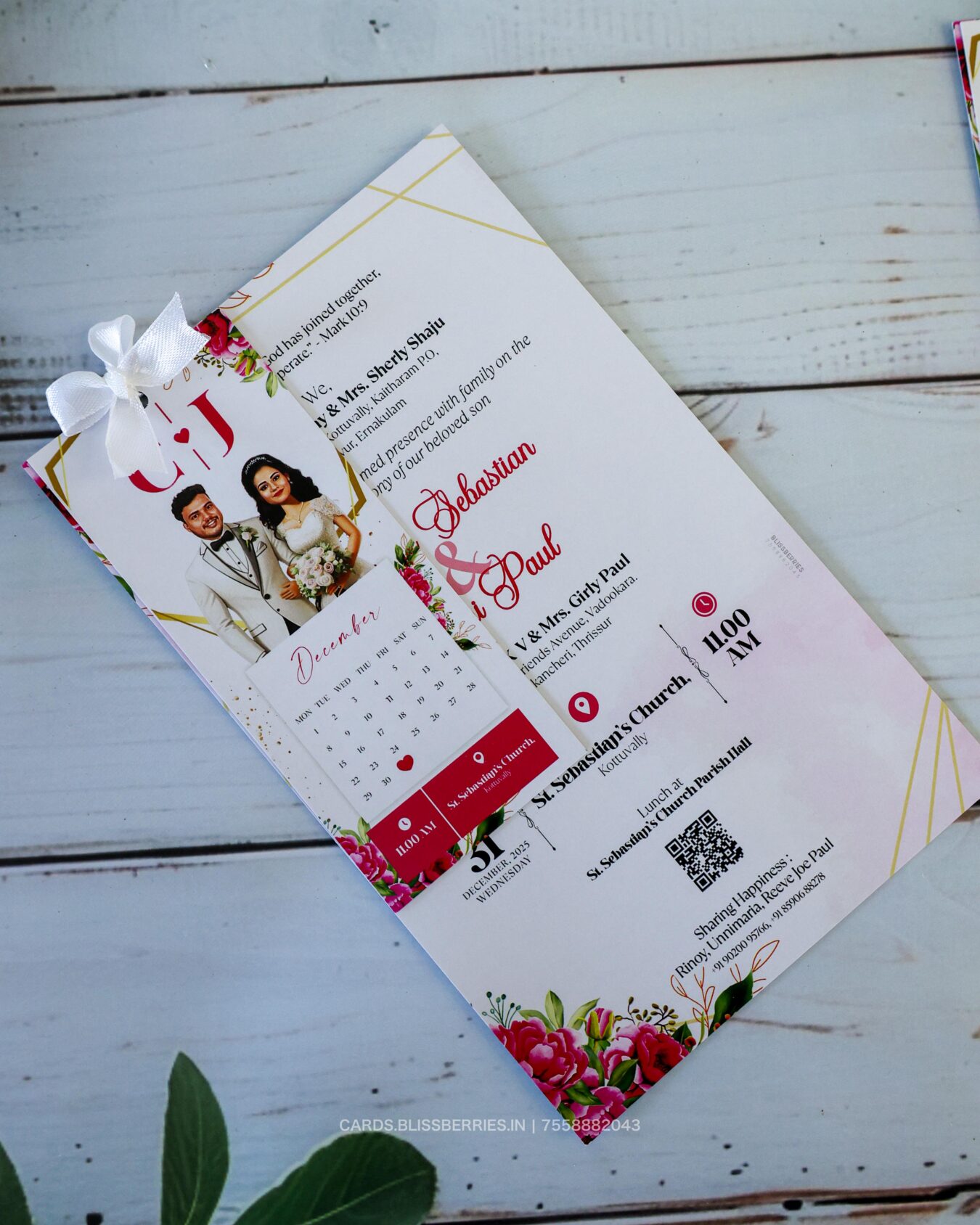 2-Layer Christian Invitation Card with Ribbon | Custom Caricature & Calendar Design
