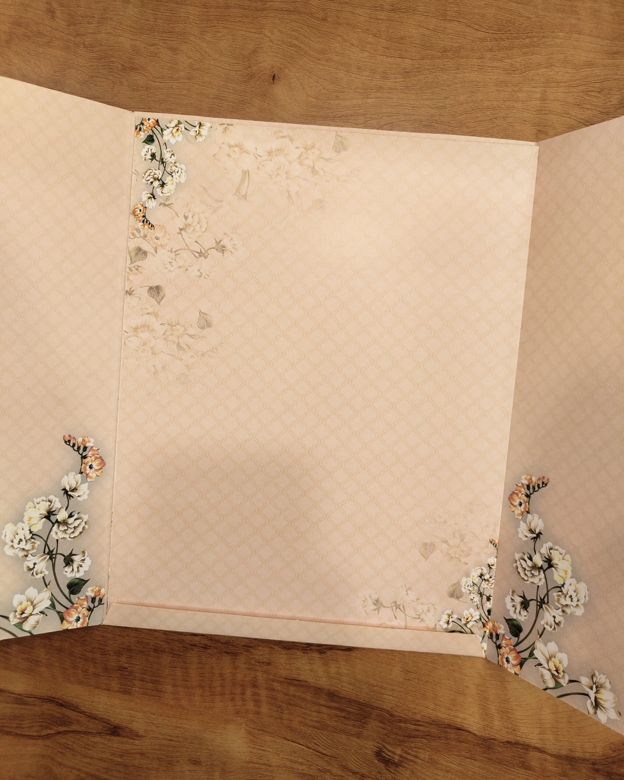 Light Orange Floral Wedding Invitation Card with Acrylic Nameplate and Matching Envelope - Image 2